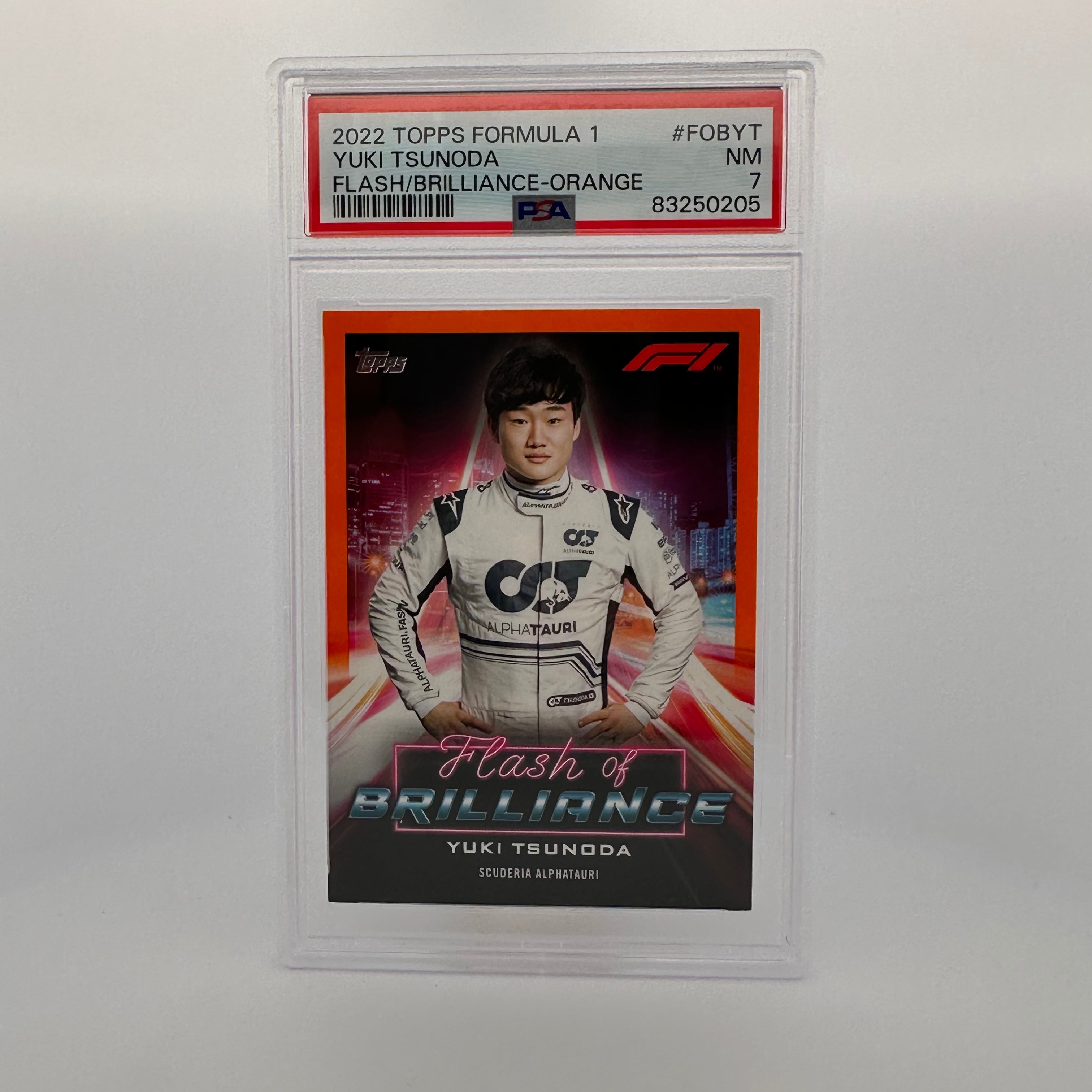 PSA 7 Graded 19/25 Yuki Tsunoda Flash Of Brilliance Orange F1 Racing Card - Perfect for Collectors & Formula 1 Fans Display