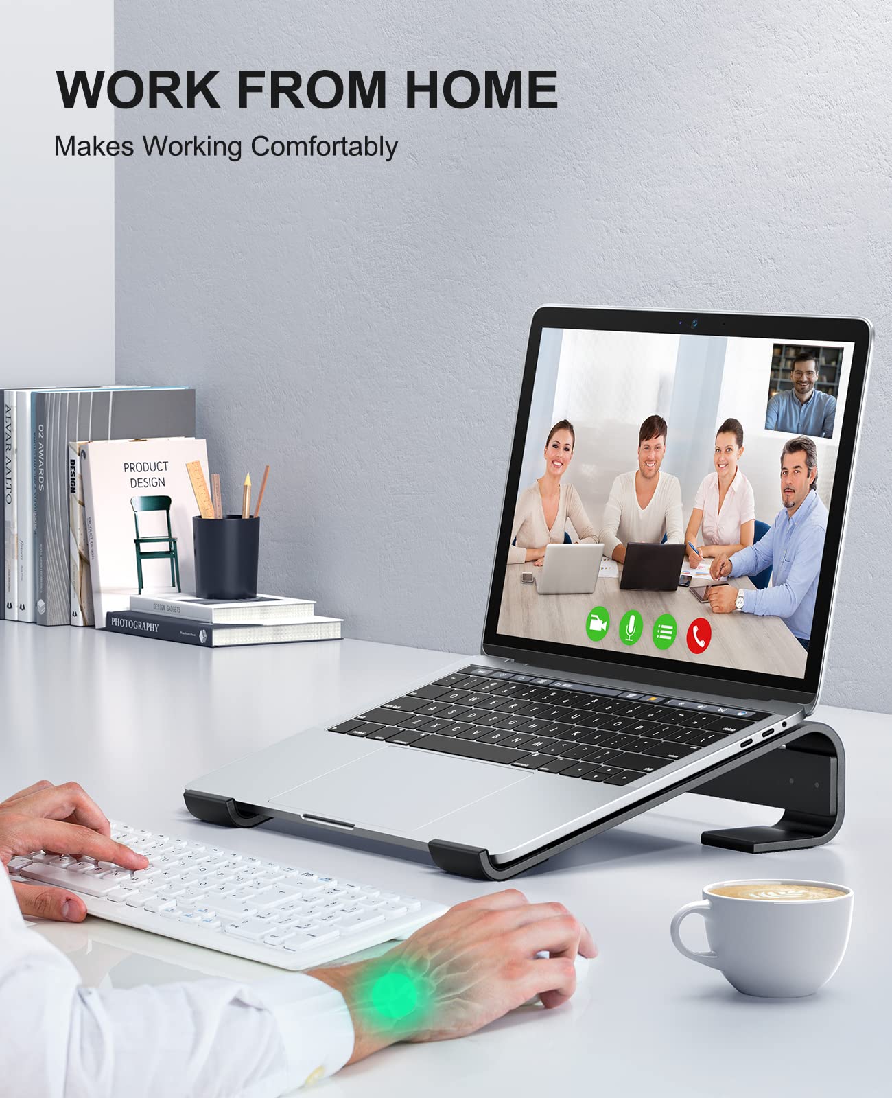 Ergonomic Aluminum Laptop Stand for Desk - Adjustable & Detachable MacBook Riser for 12-17 Inch Laptops (MacBook Pro, HP, Dell, Lenovo) - Black | Perfect for Home Office, Gaming & Workstation Setup
