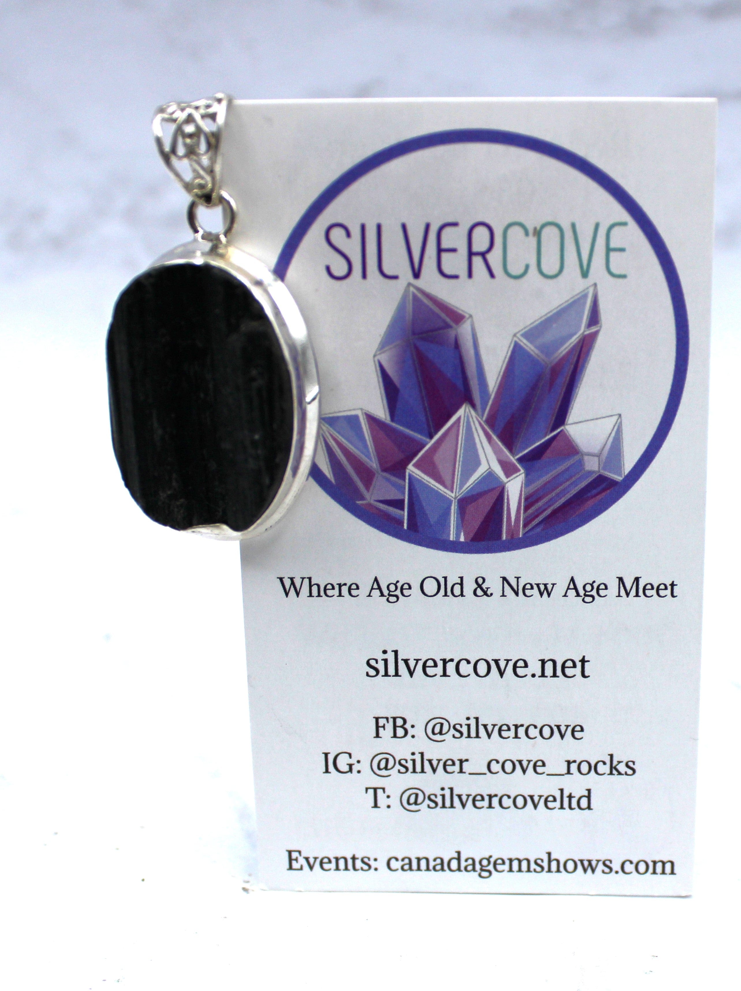 Black Tourmaline Pendant Necklace in 925 Sterling Silver - Protection Jewelry for Meditation & Energy Cleansing