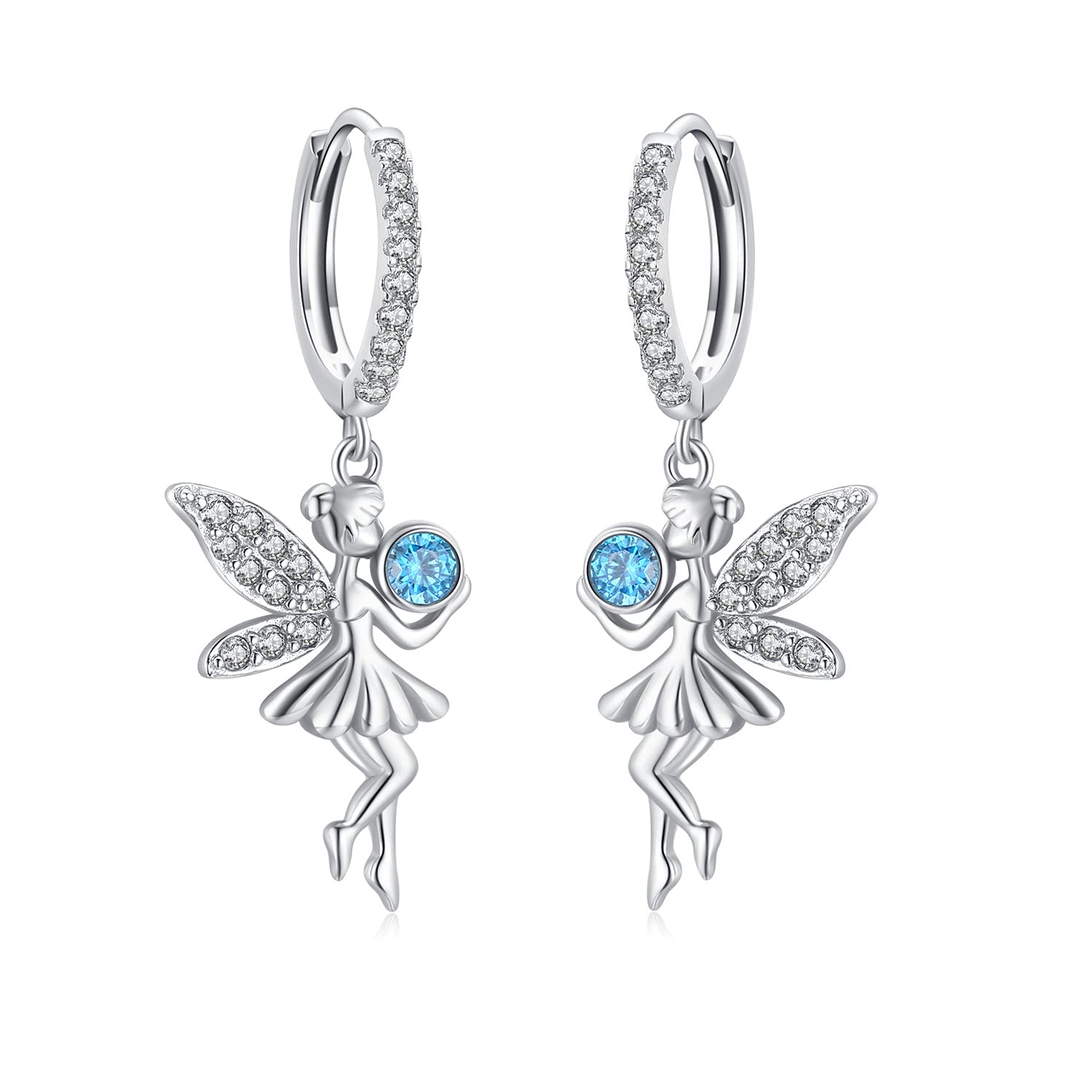 ConBo Angel Fairy Hoop Earrings - Unicorn Mushroom Ballet Girl Clover Drop Dangle Earrings - S925 Sterling Silver with Cubic Zirconia - Elegant Jewelry Gift for Women & Girls - Perfect for Parties, Weddings & Everyday Wear