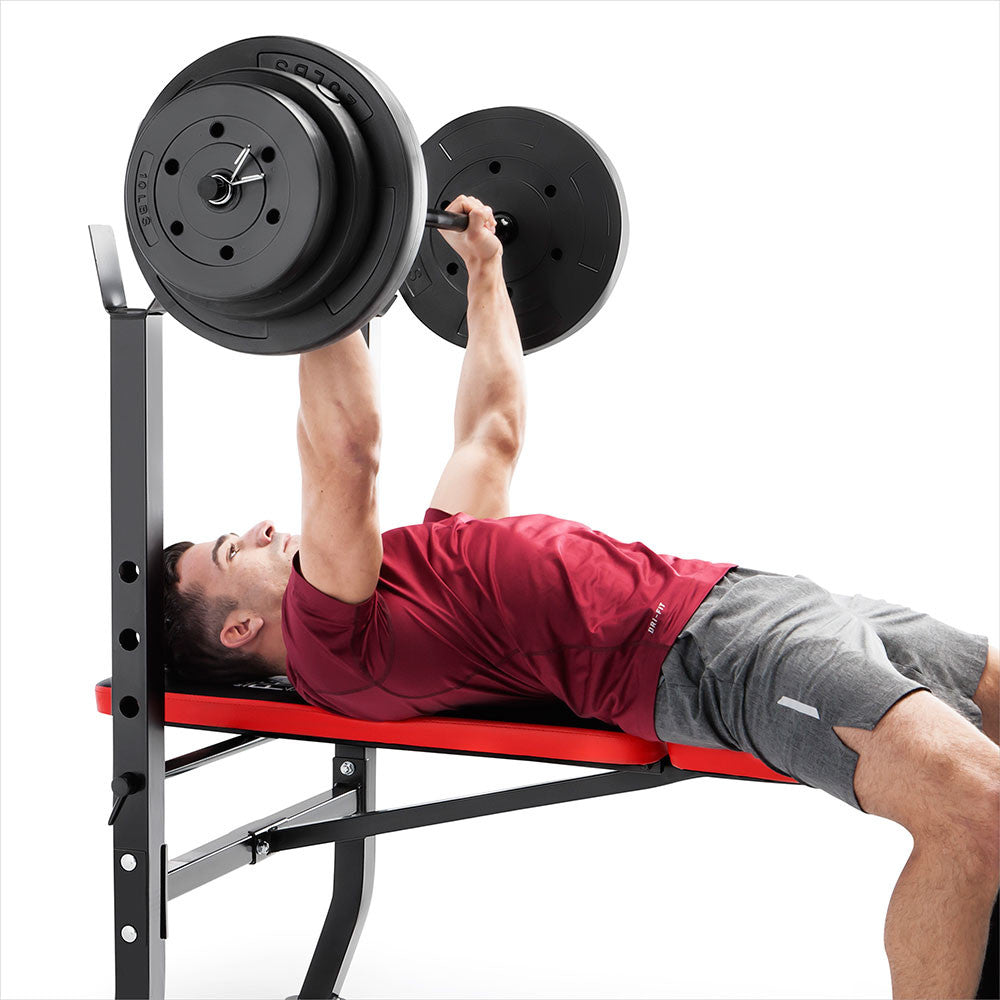 Marcy Pro Standard Weight Bench with 100 lb Weight Set - Adjustable Home Gym Equipment for Strength Training | PM 2084 | Perfect for Home Workouts & Muscle Building