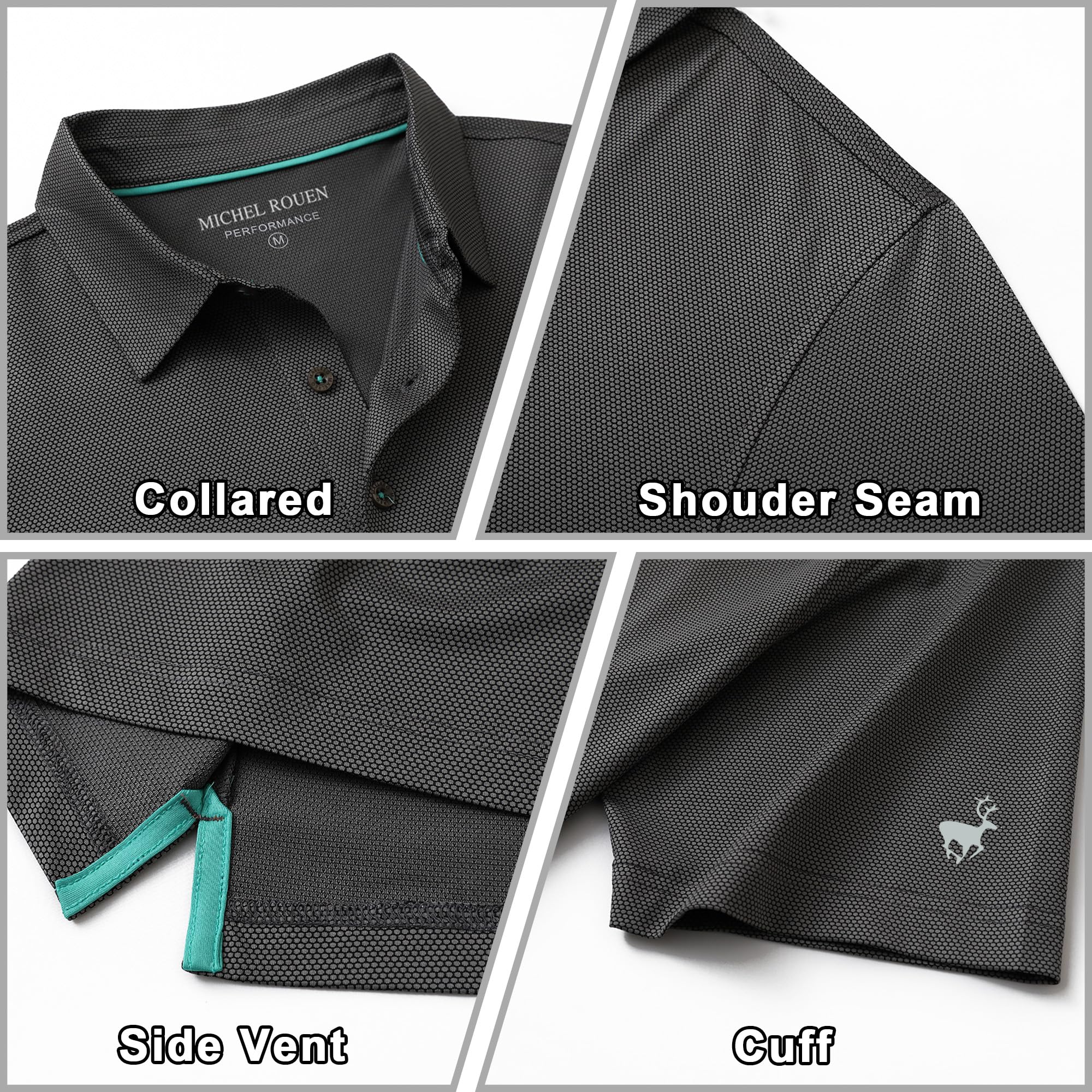 Men's Performance Polo Shirt - Lightweight Quick-Dry Short Sleeve Golf Shirt with Jacquard Collar | Breathable & Moisture-Wicking for Casual Wear, Sports & Outdoor Activities