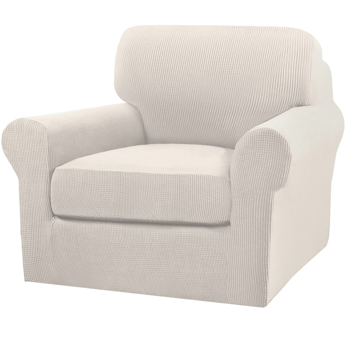 Turquoise 2-Piece Jacquard Fabric Chair Slipcovers for Living Room Armchair & Sofa with Matching Cushion Covers - Ivory Furniture Protectors for Home Decor, Parties, and Daily Use
