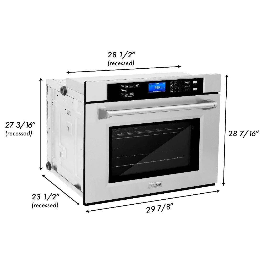 ZLINE 30-inch Stainless Steel Kitchen Package - Refrigerator, Gas Rangetop, Range Hood, Wall Oven & Dishwasher (5KPR RTRH30 AWSDWV) - Perfect for Modern Home Chefs & Kitchen Remodels