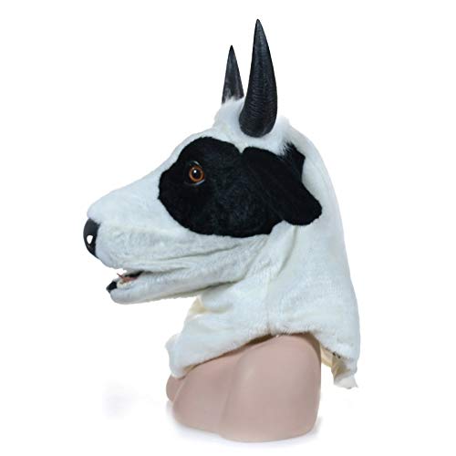 SHENGUS Halloween Party Mask - Realistic Moving Mouth Cow Mask, Furry Animal Costume Accessory for Adults & Kids (Black) - Perfect for Halloween Parties, Cosplay, and Themed Events
