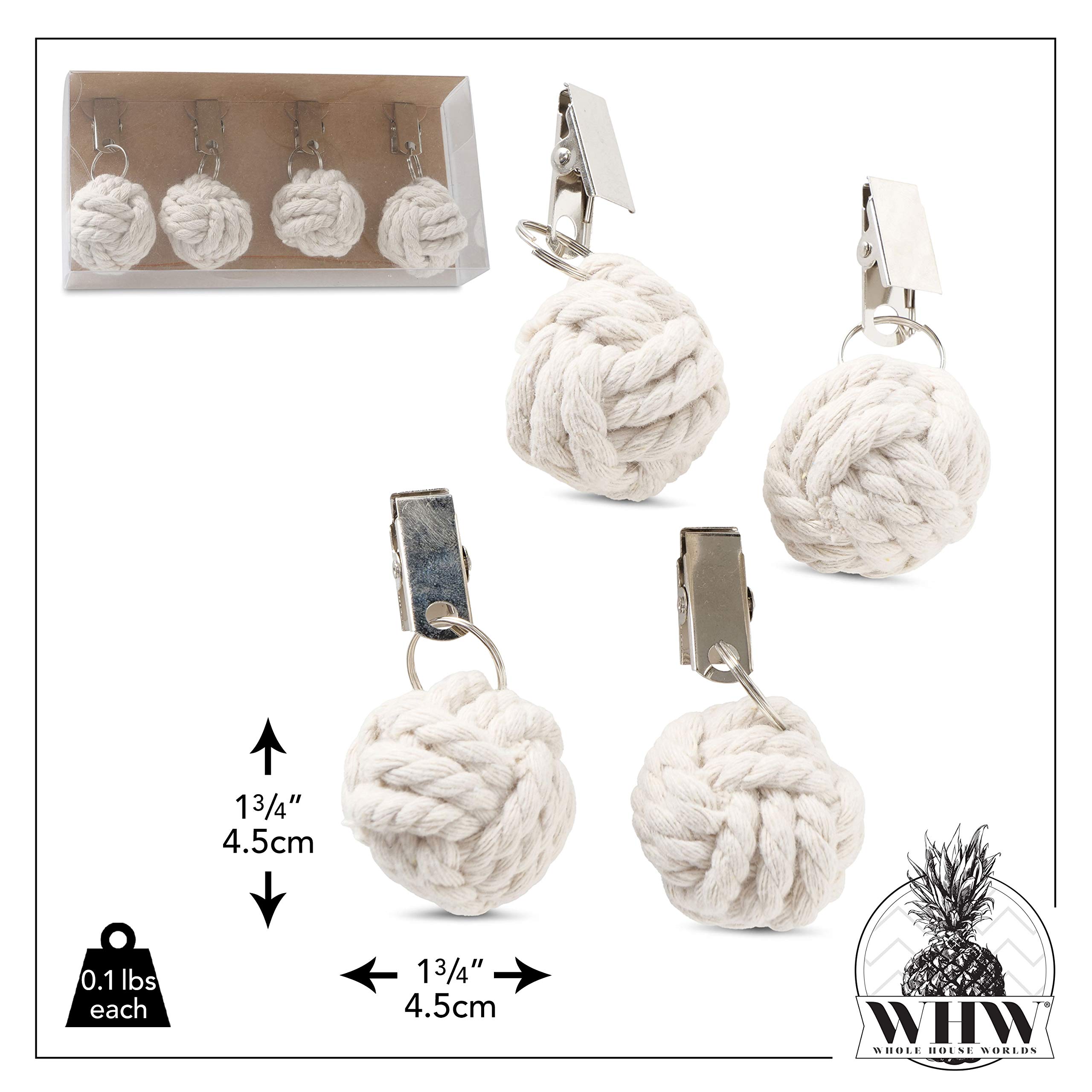 Premium Nautical Knot Tablecloth Weights Set of 4 - Jute Rope Monkey Fist Design with Silver Metal Clips (1.75