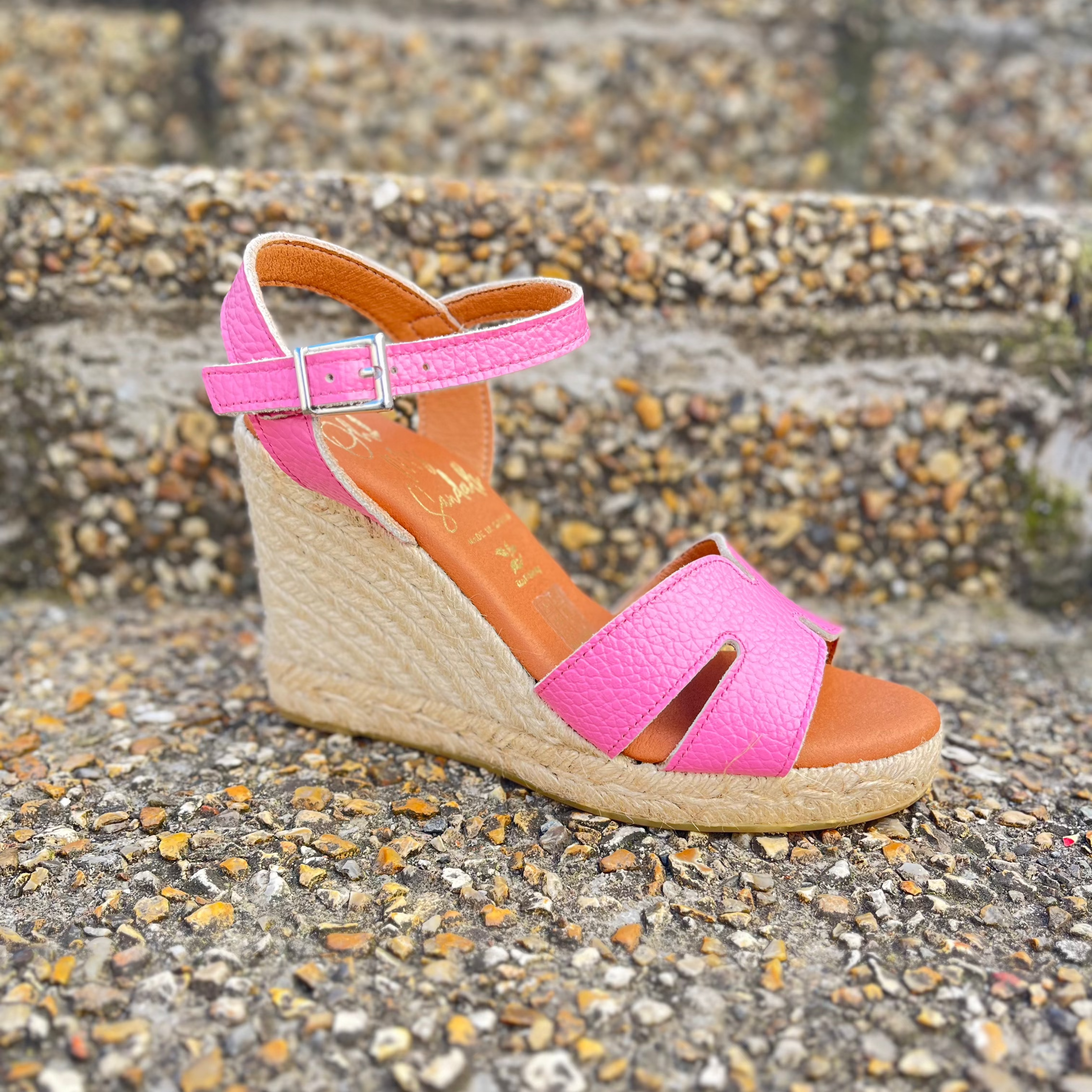 OH MY SANDALS Women's Pink Leather High Wedge Sandals - Comfortable Summer Dressy Shoes for Beach, Party & Casual Outings