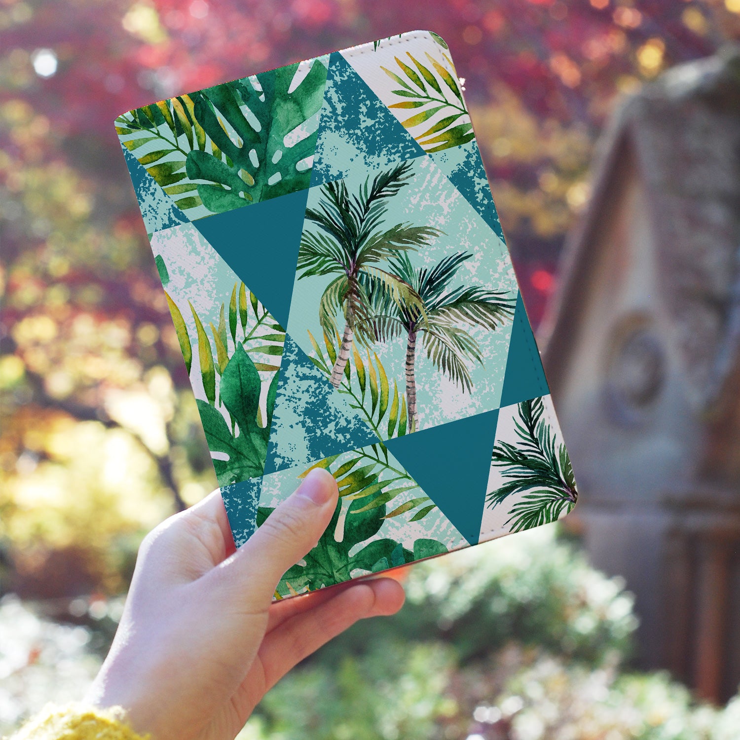 Waterproof RFID Blocking Travel Wallet with Tropical Leaves Design - Perfect for Vacations, Beach Trips & Secure Passport Storage