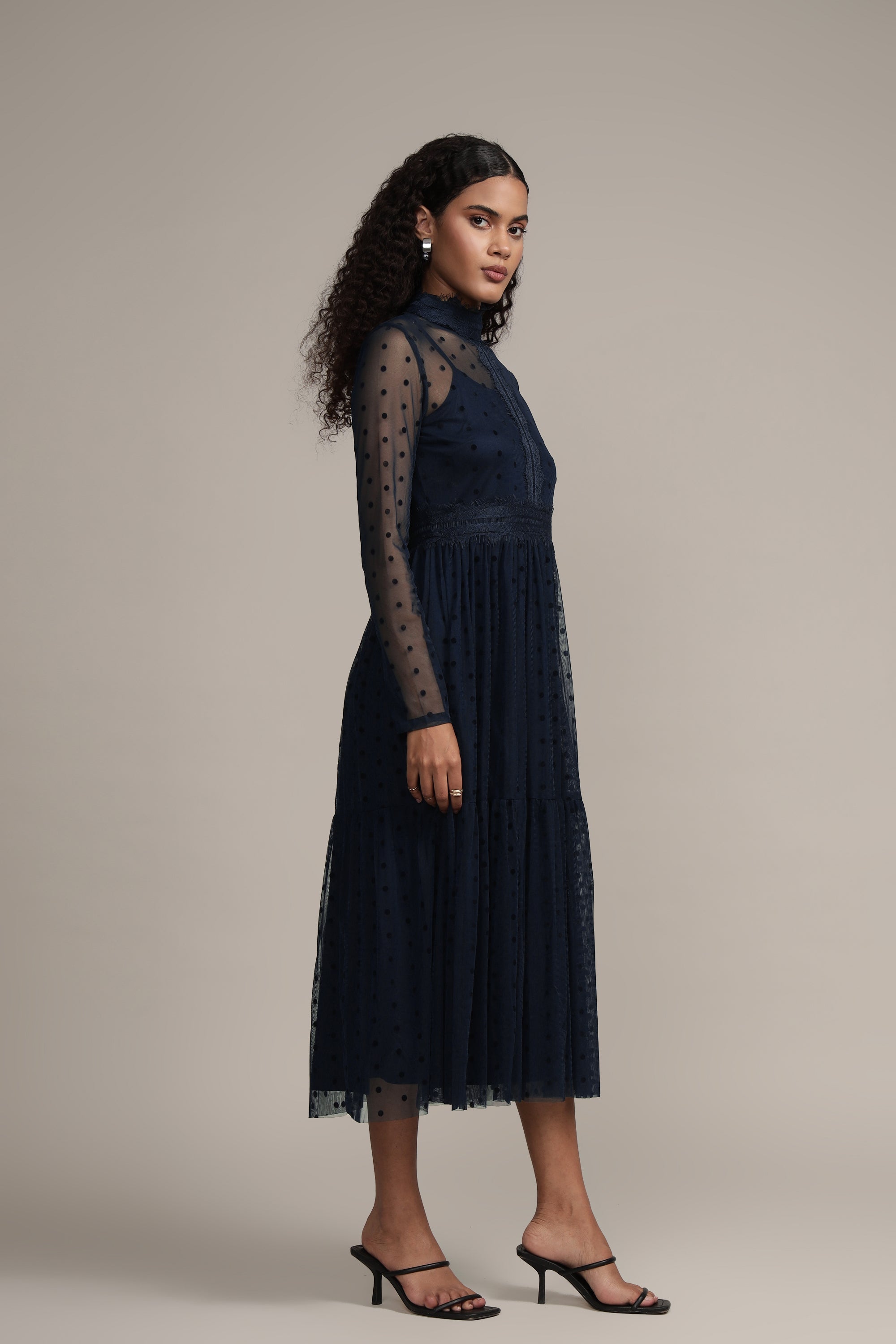 Roman Lola Navy Blue Polka Dot Midi Dress - Flowy Summer Dress for Women, Perfect for Beach Vacations, Brunch Dates & Casual Outings