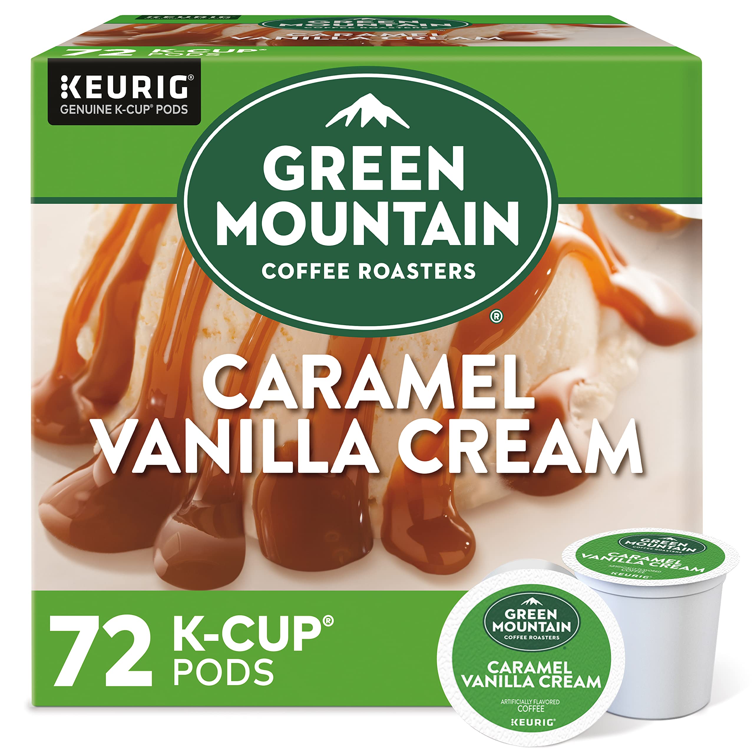 Green Mountain Coffee Roasters Caramel Vanilla Cream Light Roast K-Cup Pods - 72 Count Single-Serve Coffee for Keurig Brewers | Perfect for Morning Brew, Office Coffee Break & Afternoon Pick-Me-Up