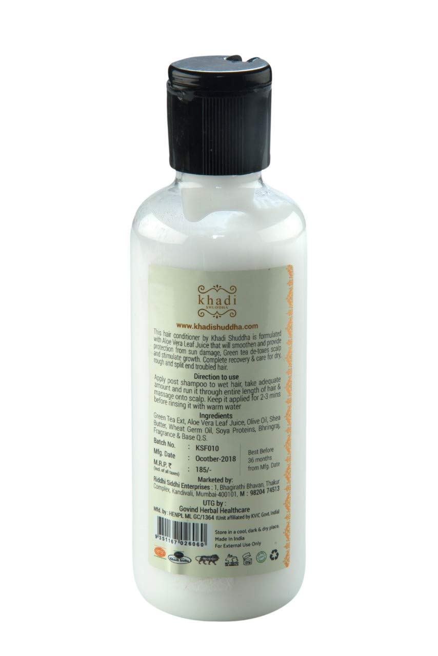 Khadi Shuddha Green Tea & Aloe Vera Hair Conditioner 210ml - SLS Free, SLES Free, Paraben Free, Natural Hair Care for Dry & Damaged Hair - Perfect for Daily Hydration & Scalp Nourishment