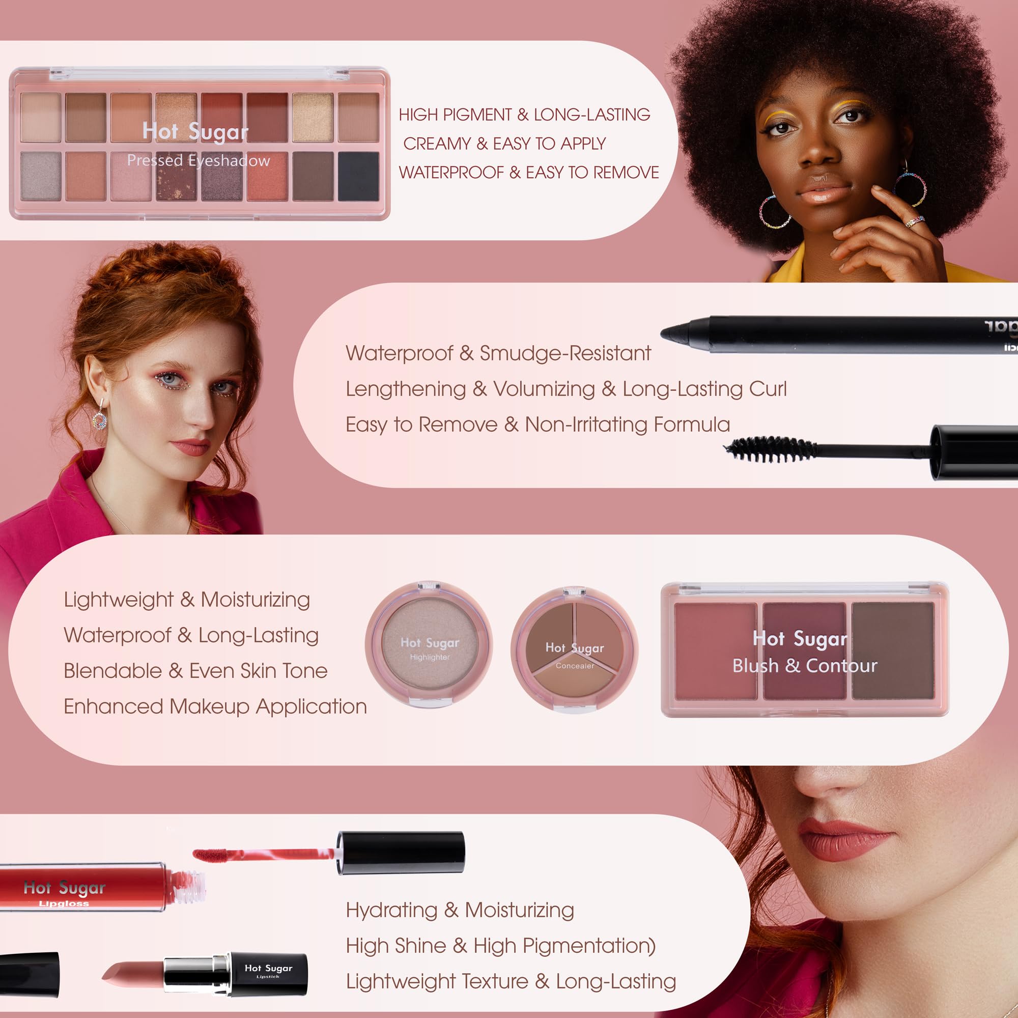 All-in-One Makeup Kit for Women & Teens - Eyeshadow, Blush, Contour, Highlighter, Concealer, Lipstick, Lip Gloss, Eyeliner with Brush (Black) | Perfect for Everyday Makeup, Party Looks & Gift Giving