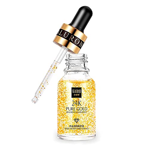24K Gold Moisturizer with Hyaluronic Acid & Collagen - Anti-Aging Face Serum for Wrinkles & Brightening - All Skin Types - Neck & Lip Care - 0.05oz Beauty Booster Oil | Perfect for Night Routine, Daily Hydration & Travel Skincare