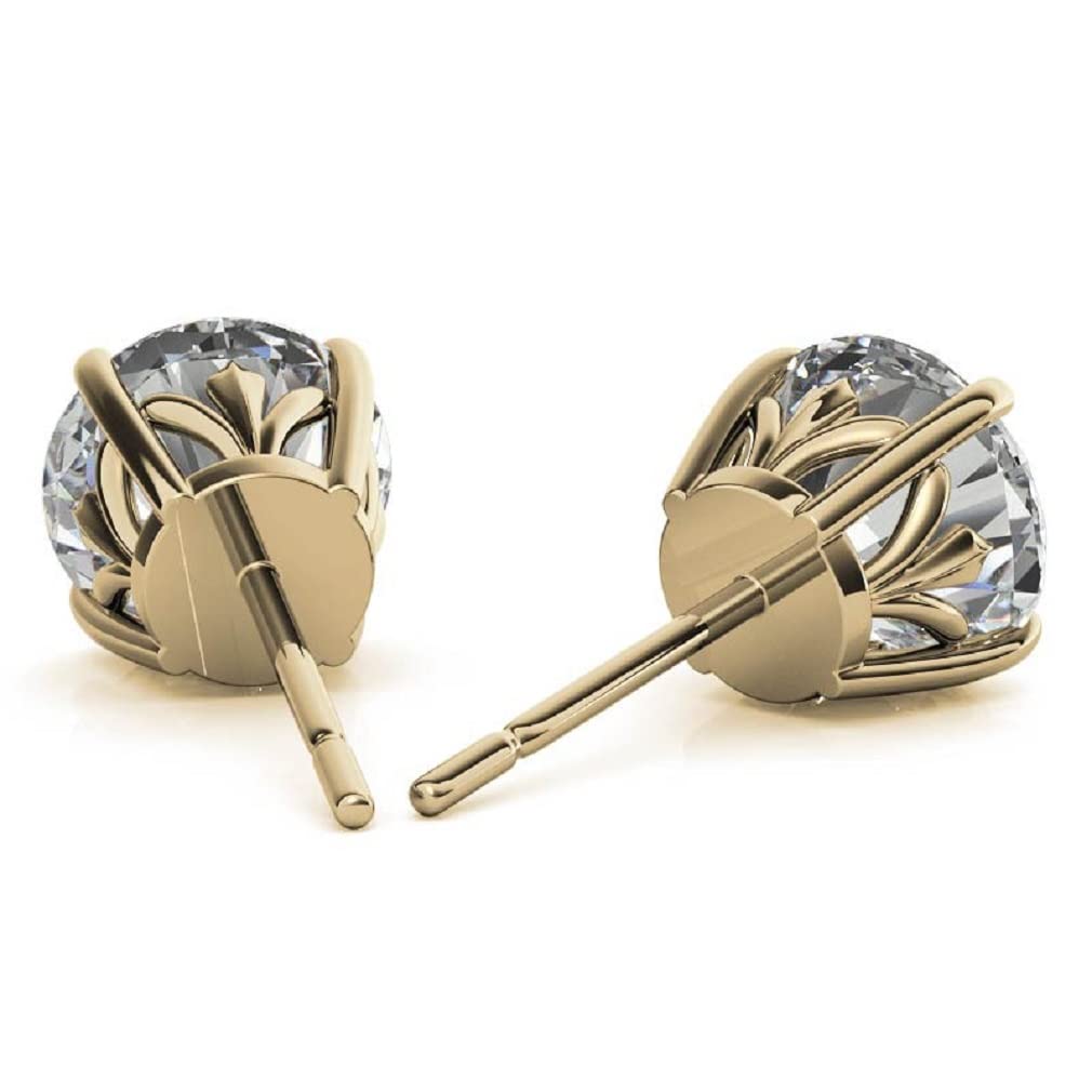 10K/14K/18K Solid Yellow Gold Handmade Stud Earrings with 2.5 TCW Round Cut Moissanite - Solitaire Diamond Anniversary Earrings for Women - Perfect for Engagement, Birthday Gifts & Special Occasions - Push/Screw Back Closure - Elegant Everyday Wear & Formal Events Jewelry