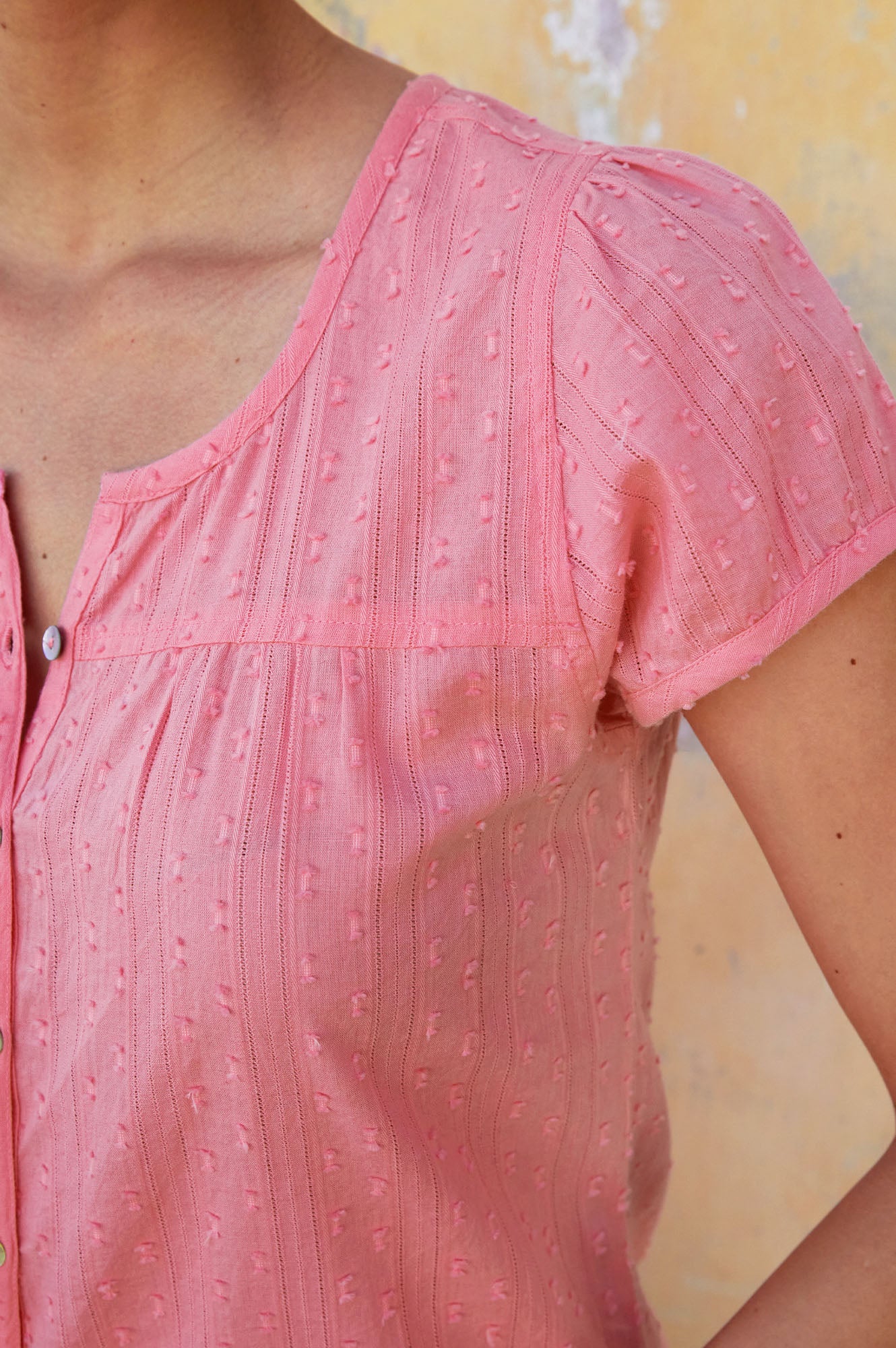 Lisbon Cotton Dobby Shirt for Women - Soft Pink Casual Button Down Blouse | Perfect for Office, Date Night & Spring Outfits