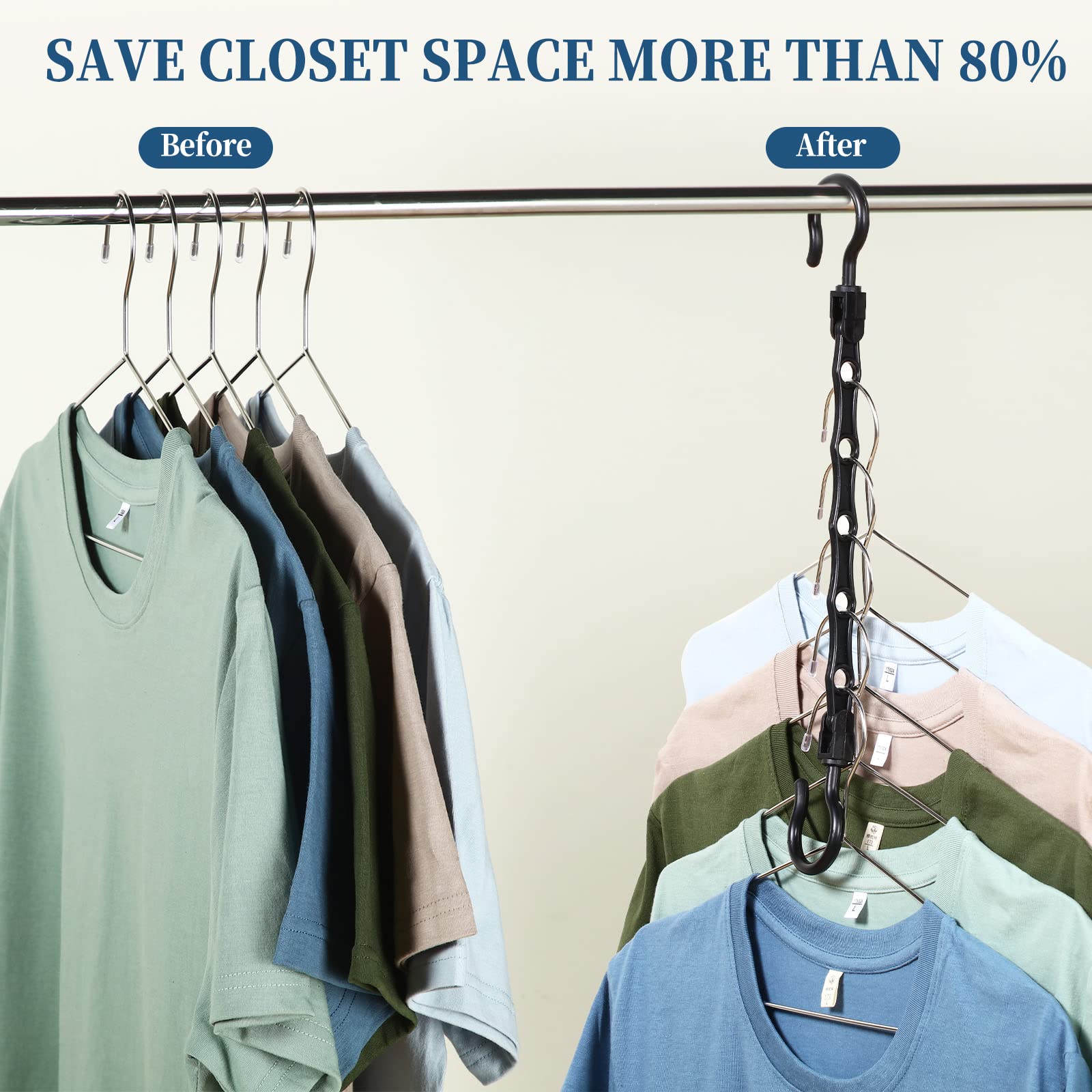 Hoteam 40 Pack Space Saving Clothes Hangers - Heavy Duty Plastic Closet Organizers with 5 Holes for Shirts, Pants & Dorm Essentials - Perfect for College, Apartment & Small Spaces (Black)