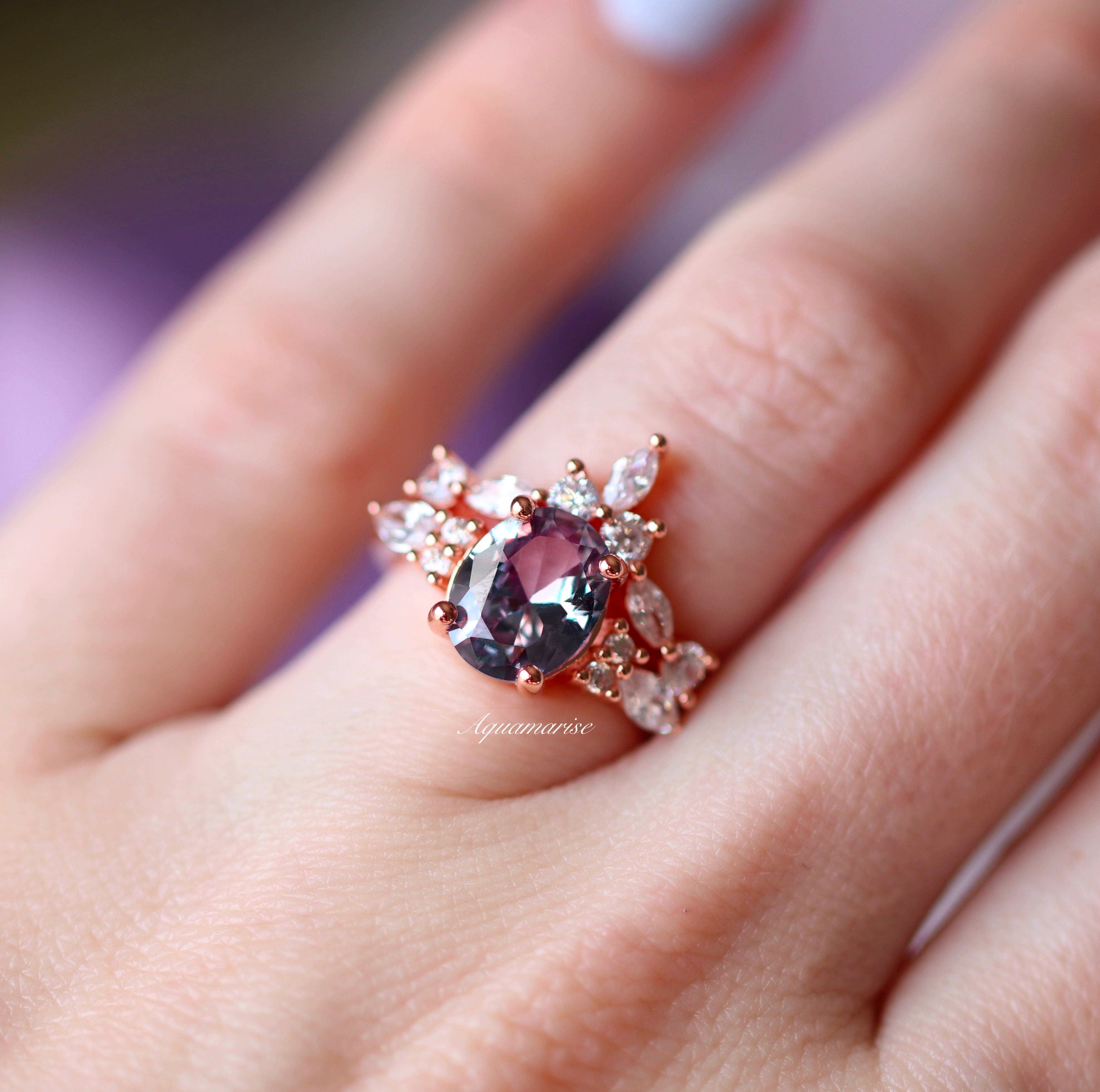 Evelyn Alexandrite Ring Set - 14K Rose Gold Vermeil Jewelry for Women | Perfect for Engagement, Anniversary & Special Occasion Gifts