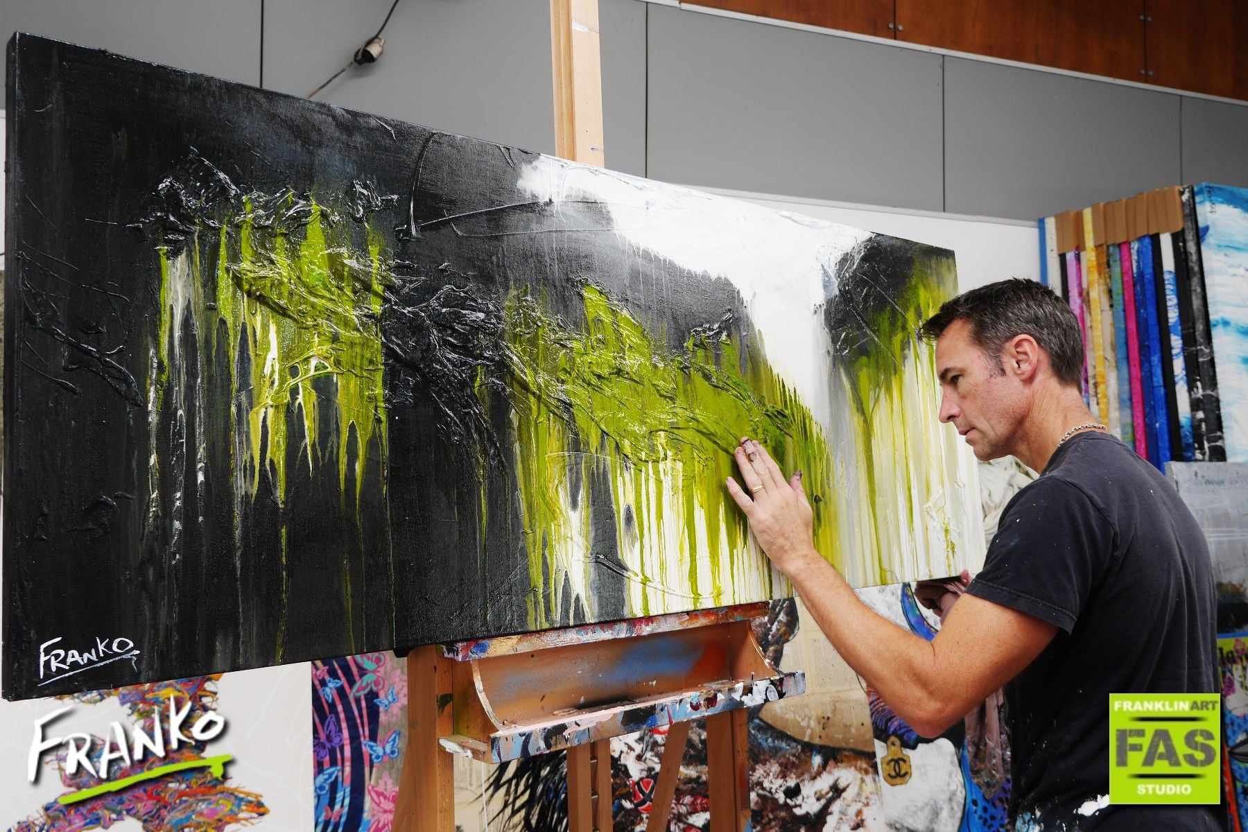 160cm x 60cm Black Green White Abstract Canvas Painting - Modern Brush Stroke Wall Art for Living Room, Bedroom & Office Decor