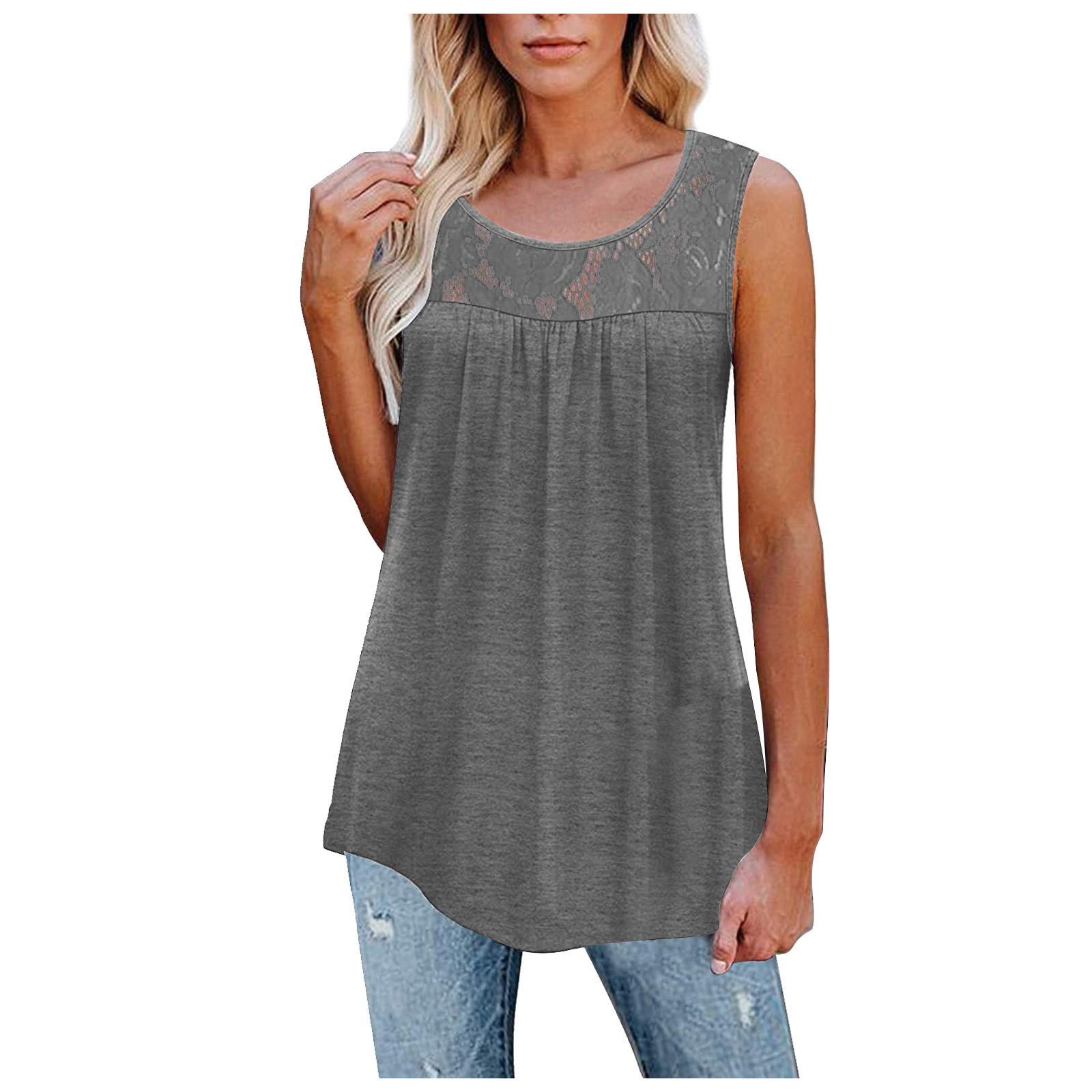 Vacger Women's Cotton Sleeveless Lace Tank Top - Ruffle Loose Tunic Blouse for Casual Wear, Summer Outfits & Beach Cover-Up