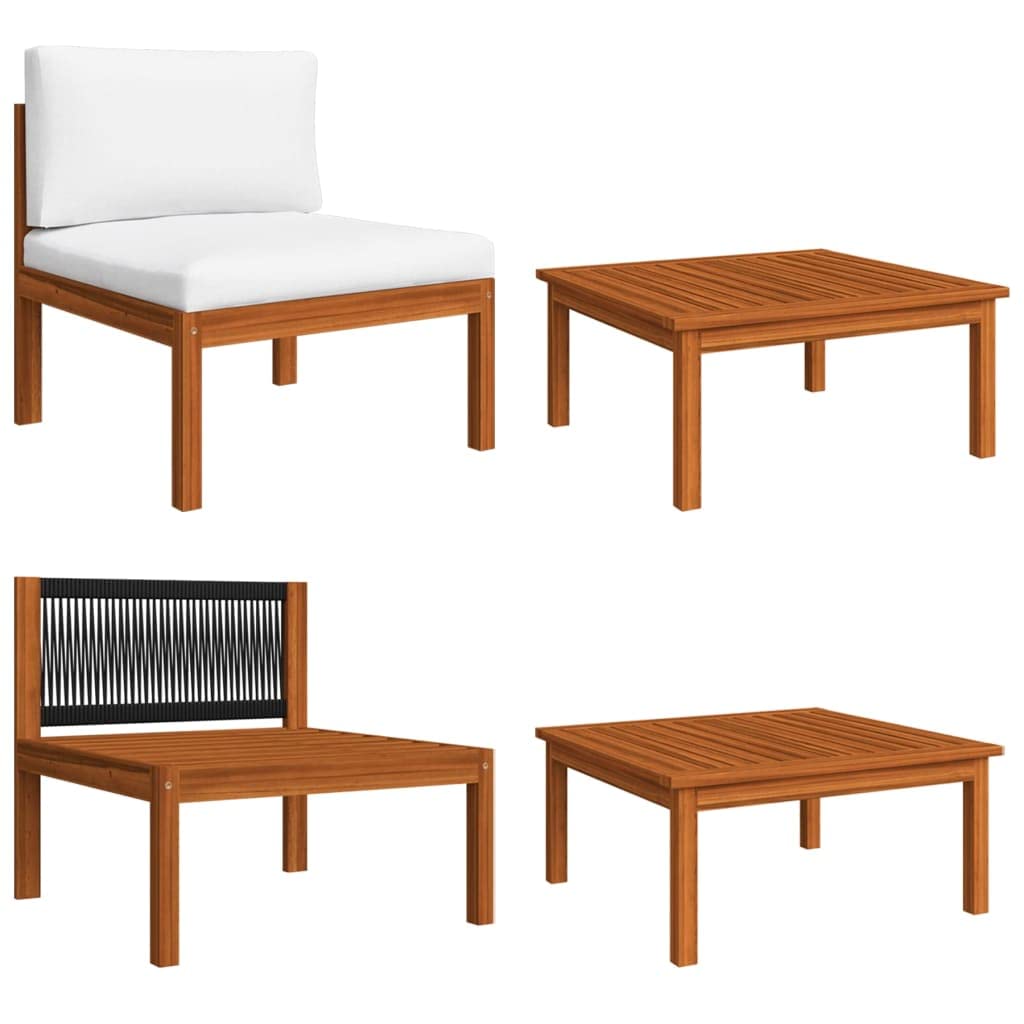 7-Piece Acacia Wood Patio Lounge Set with Cream Cushions - Weather-Resistant Outdoor Furniture with Table, Sofas & Armchair for Garden, Backyard, or Poolside Relaxation