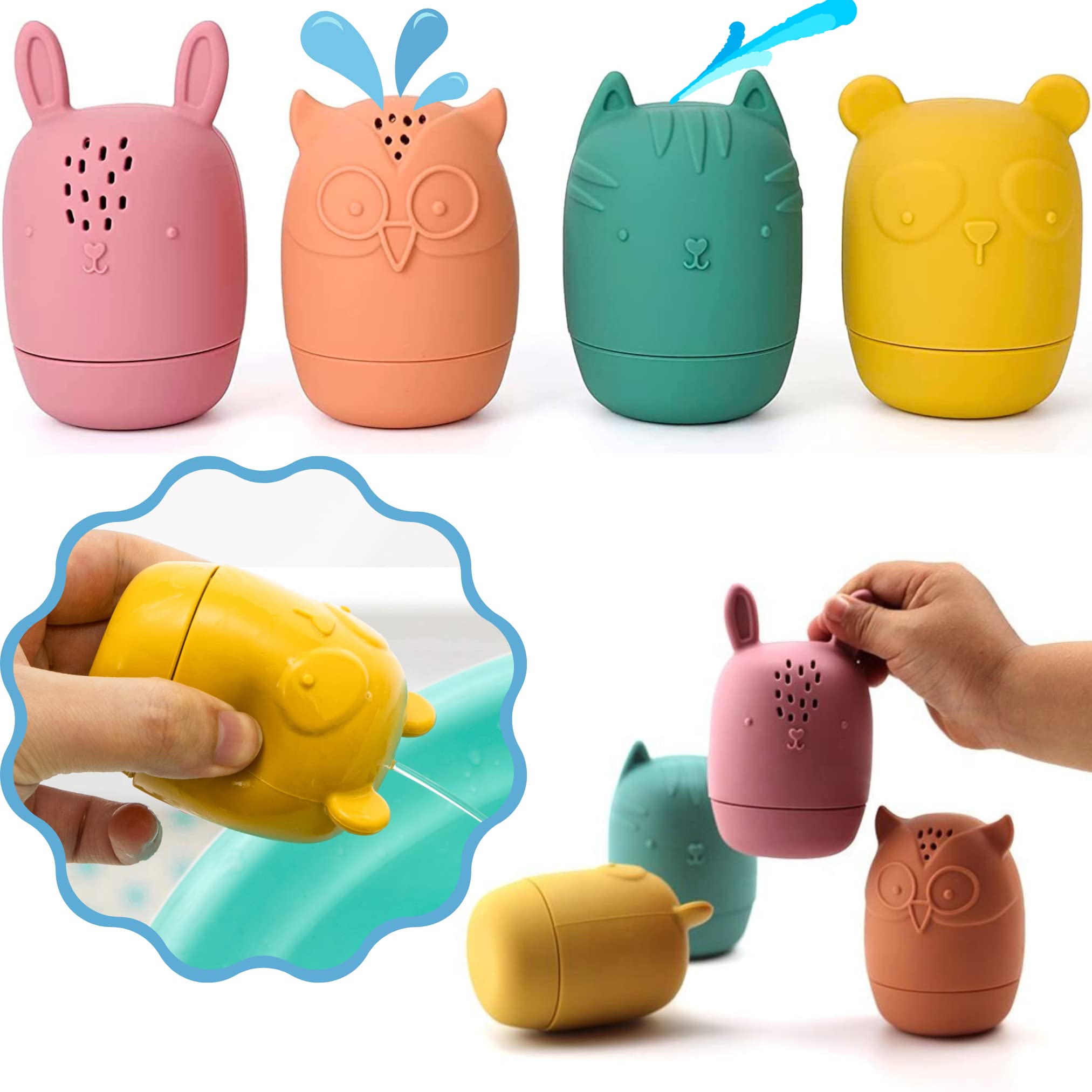 Bumble Bear Silicone Bath Toys for Babies 6-12 Months & Toddlers 1-3 Years - Non-Toxic, Mold-Free, Dishwasher Safe Infant Bathtub & Pool Water Toys (Coral) - Perfect for Sensory Play, Bath Time Fun, and Early Learning Development