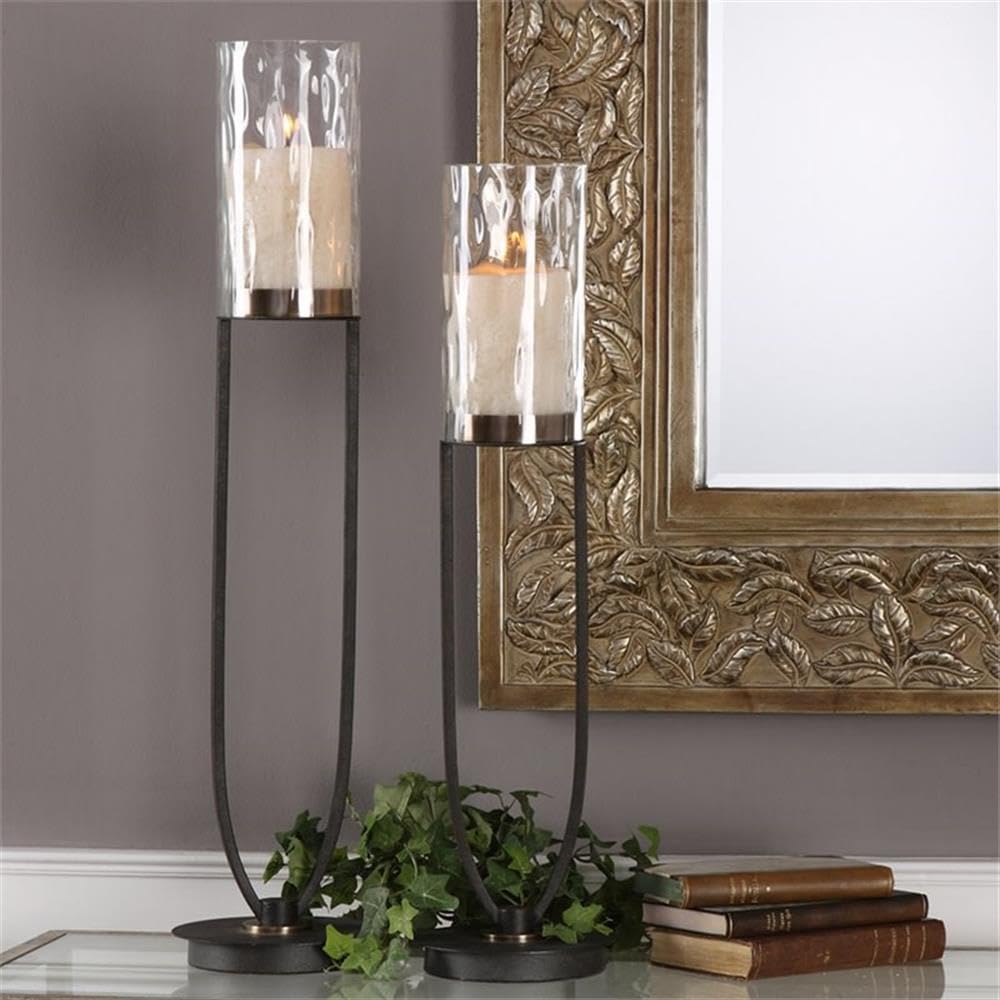 Bowery Hill Modern 2-Piece Matte Black Candle Holder Set - Elegant Home Decor for Dining Table, Living Room & Wedding Centerpieces
