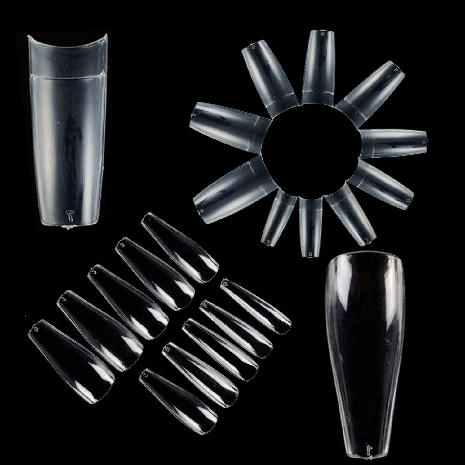 1000pcs Clear False Nails Tips - Full Cover & Half Cover Artificial Nail Extensions (500pcs Each) for Salon, DIY Manicure & Home Nail Art