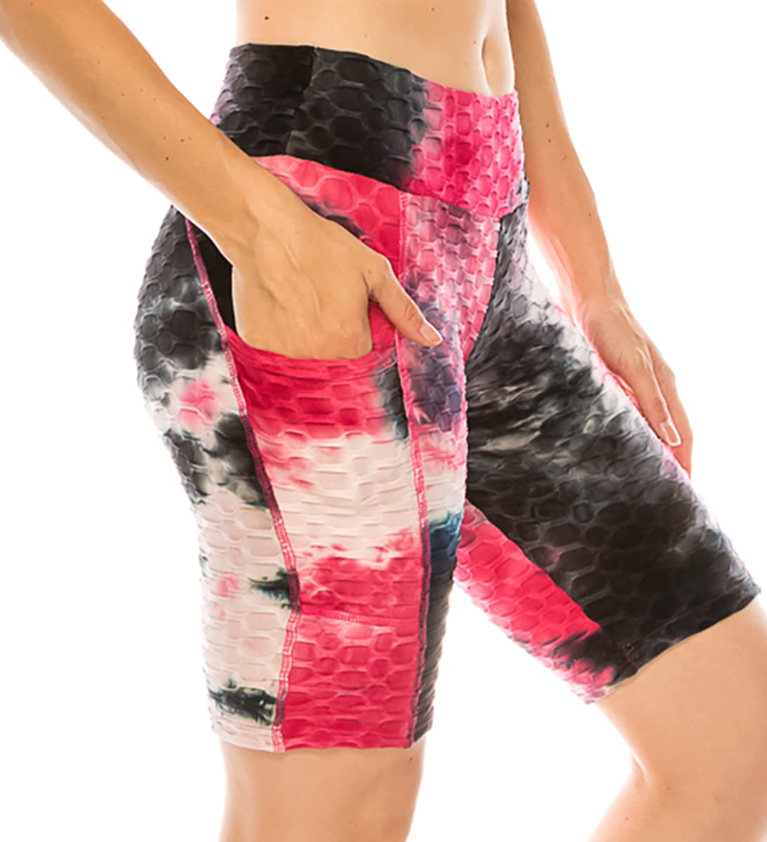 LA12ST Women's High Waisted Workout Shorts - Brazilian Textured Booty Leggings, Biker Shorts with Anti-Cellulite Scrunch & Honeycomb Butt Lift Design for Yoga, Gym & Running