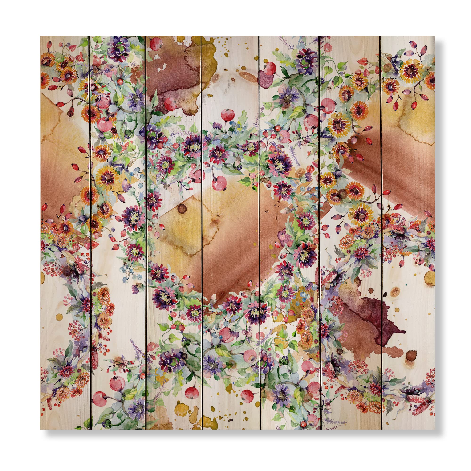 Vibrant Spring Leaves Wood Wall Art - Floral Pine Decor for Living Room