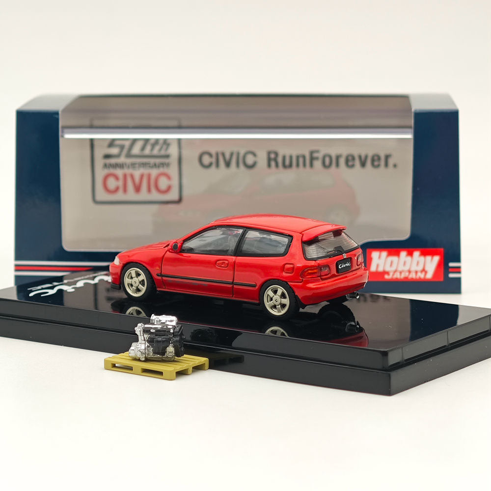 1/64 Scale Honda Civic EG6 Sir S Diecast Model Car with Engine Display - Milano Red HJ641017SR - Collectible Hobby Japan Diecast for Car Enthusiasts (Ships from USA) | Perfect for Display, Gifts, and Car Model Collections