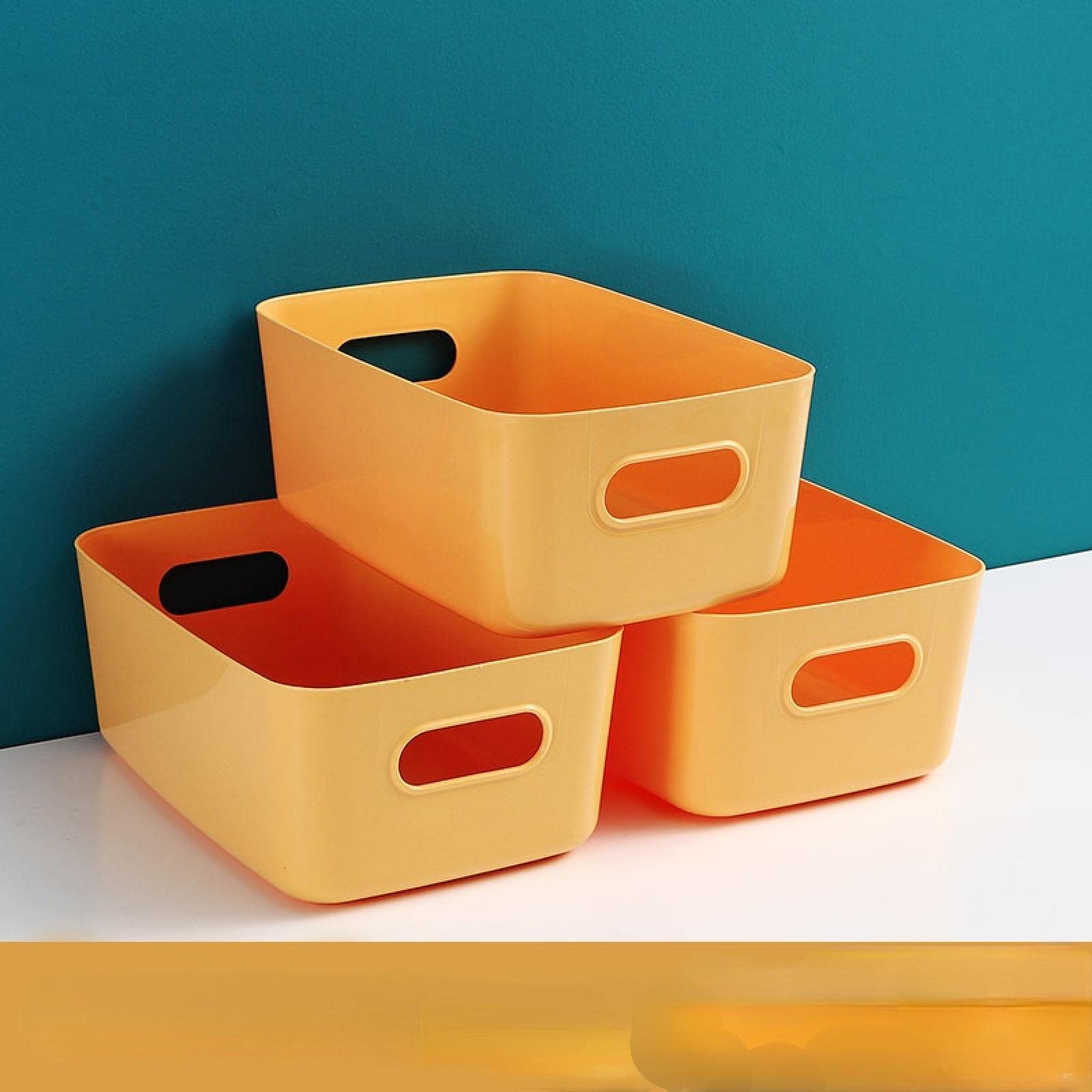 MRMOTO Plastic Storage Box - Desktop Organizer for Cosmetics, Kitchen Supplies & Snacks - Durable Sundries Container in Lemon Yellow - Perfect for Home, Office & Dorm Organization