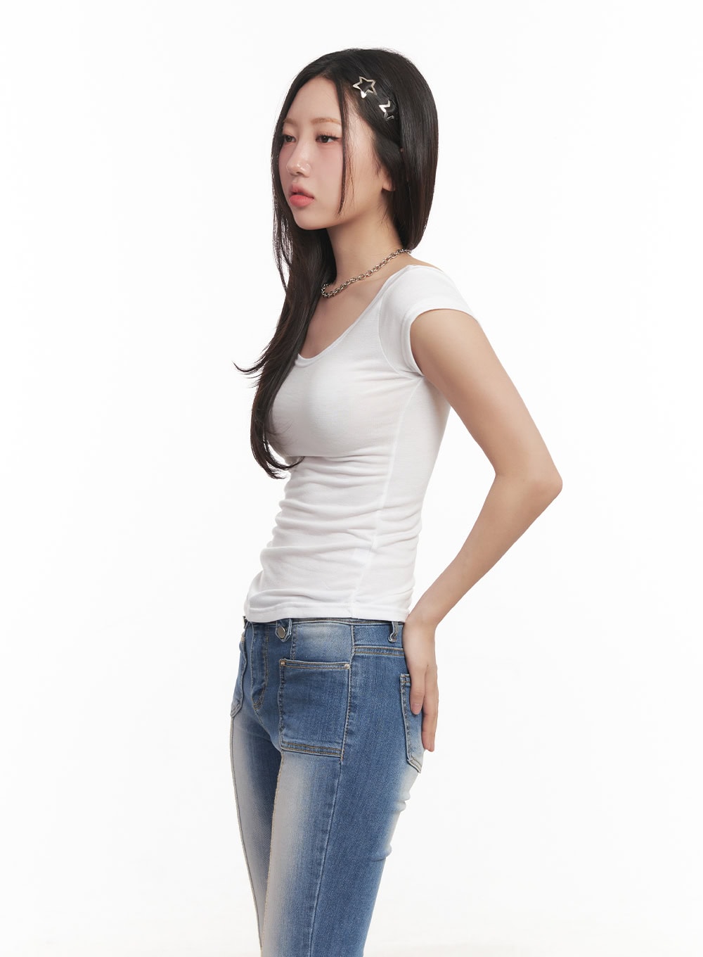 Essential Slim U Neck Crop Top CA530 - Women's Fashion Basic Tee for Casual Wear, Workout & Layering