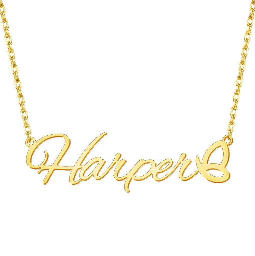 18K Solid Gold Personalized Name Necklace with Butterfly Pendant - Custom Engraved Jewelry Gift for Women, Birthday, Anniversary & Special Occasions