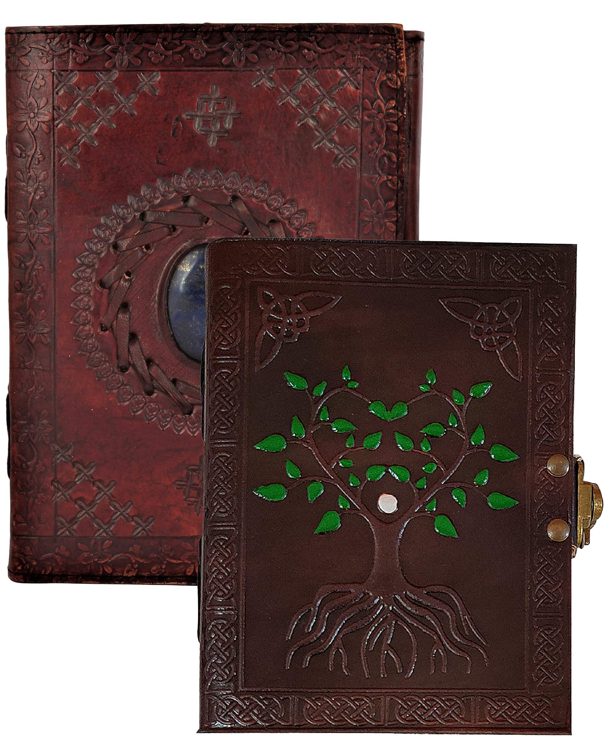 Premium Leather Stone Journal & Tree of Life Notebook Set - Handcrafted Writing Diary for Women & Men - Perfect for Journaling, Sketching, Gift Giving & Spiritual Reflection