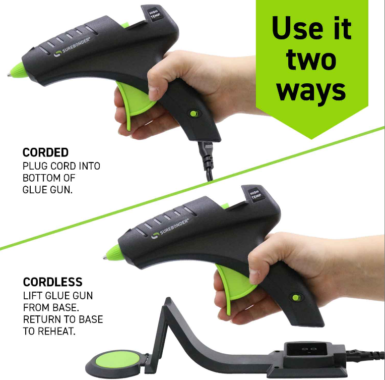 High-Temperature 60W Cordless & Corded Full-Size Glue Gun (CL 800F Specialty Series) - Perfect for DIY Crafts, Home Repairs, and Woodworking Projects
