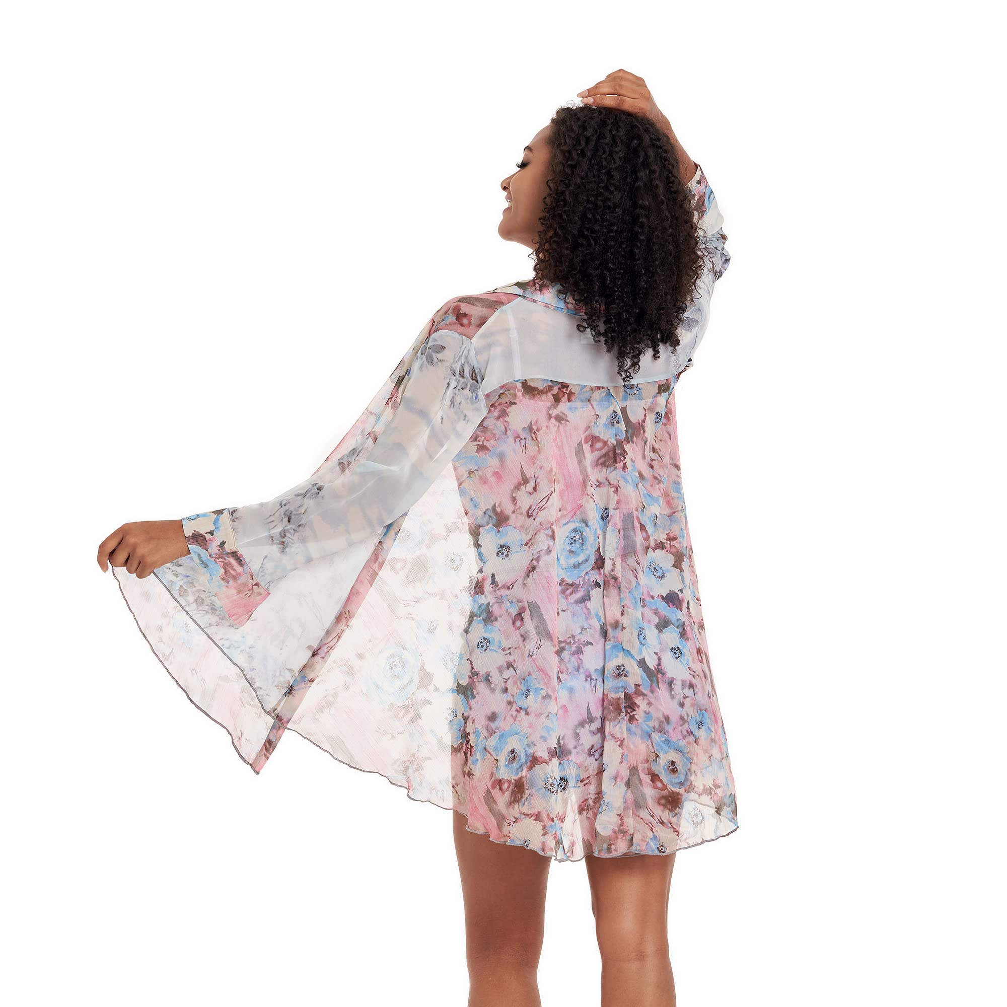 DIKALADY Women's Floral Print Long Sleeve Chiffon Blouse - Soft Button Down Shirt Loose Casual Tunic Top for Work, Date Night & Spring Outfits