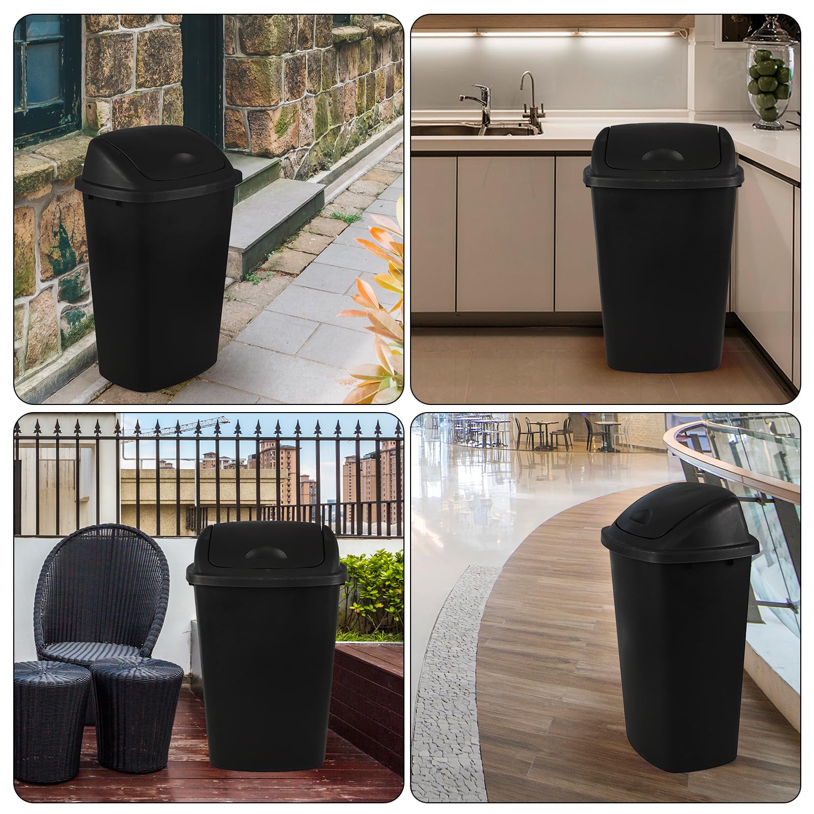 Xyskin 13 Gallon Kitchen Swing Top Trash Can - 4 Pack Plastic Garbage Bin with Lid, Black - Perfect for Home, Office, Restaurant & Commercial Use