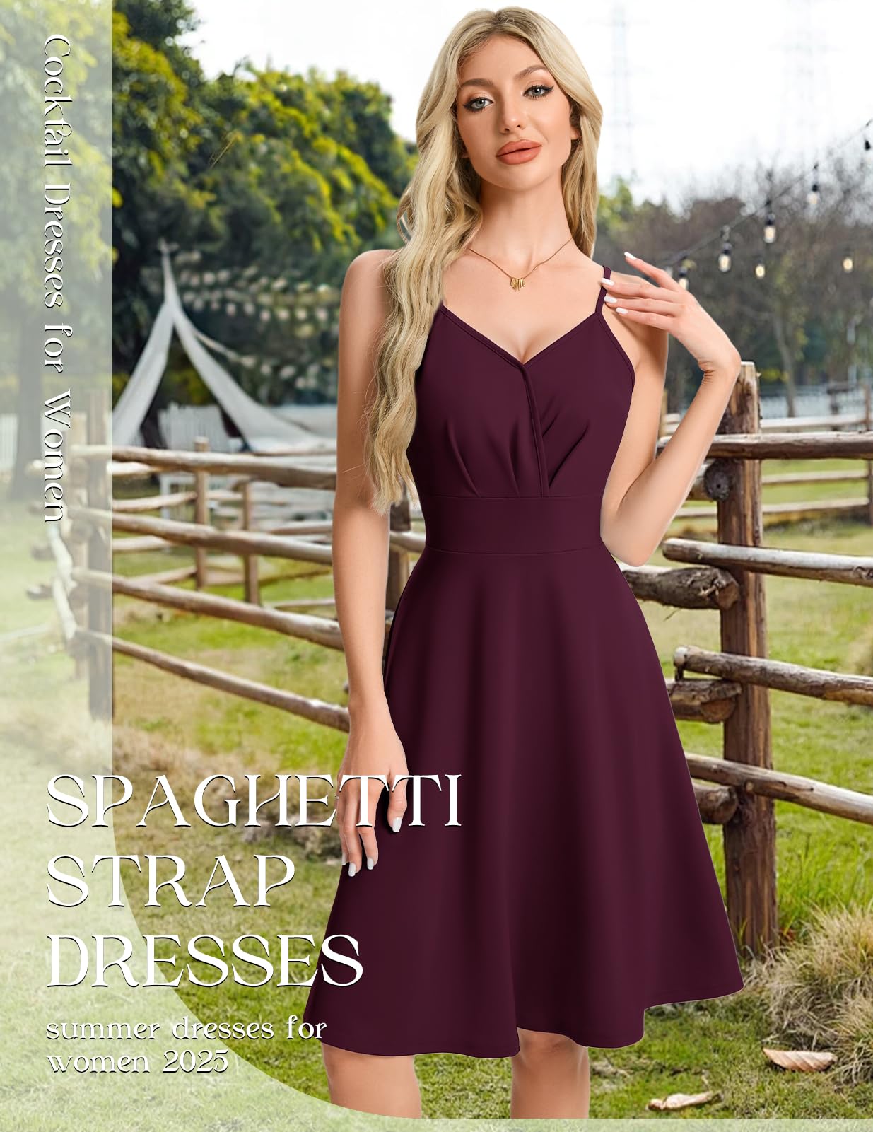 Elegant V-Neck A-Line Cocktail Dress for Women | Spaghetti Strap Prom Evening Party Gown | Spring Formal Wedding Guest Dress | Perfect for Weddings, Galas & Special Occasions
