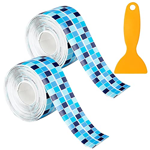 Waterproof PVC Self-Adhesive Caulk Sealant Tape - 2 Rolls Mosaic Design for Kitchen Sink, Bathroom, Toilet & Tub Floor/Wall Edge Protection - Easy DIY Waterproofing Solution for Gaps & Cracks