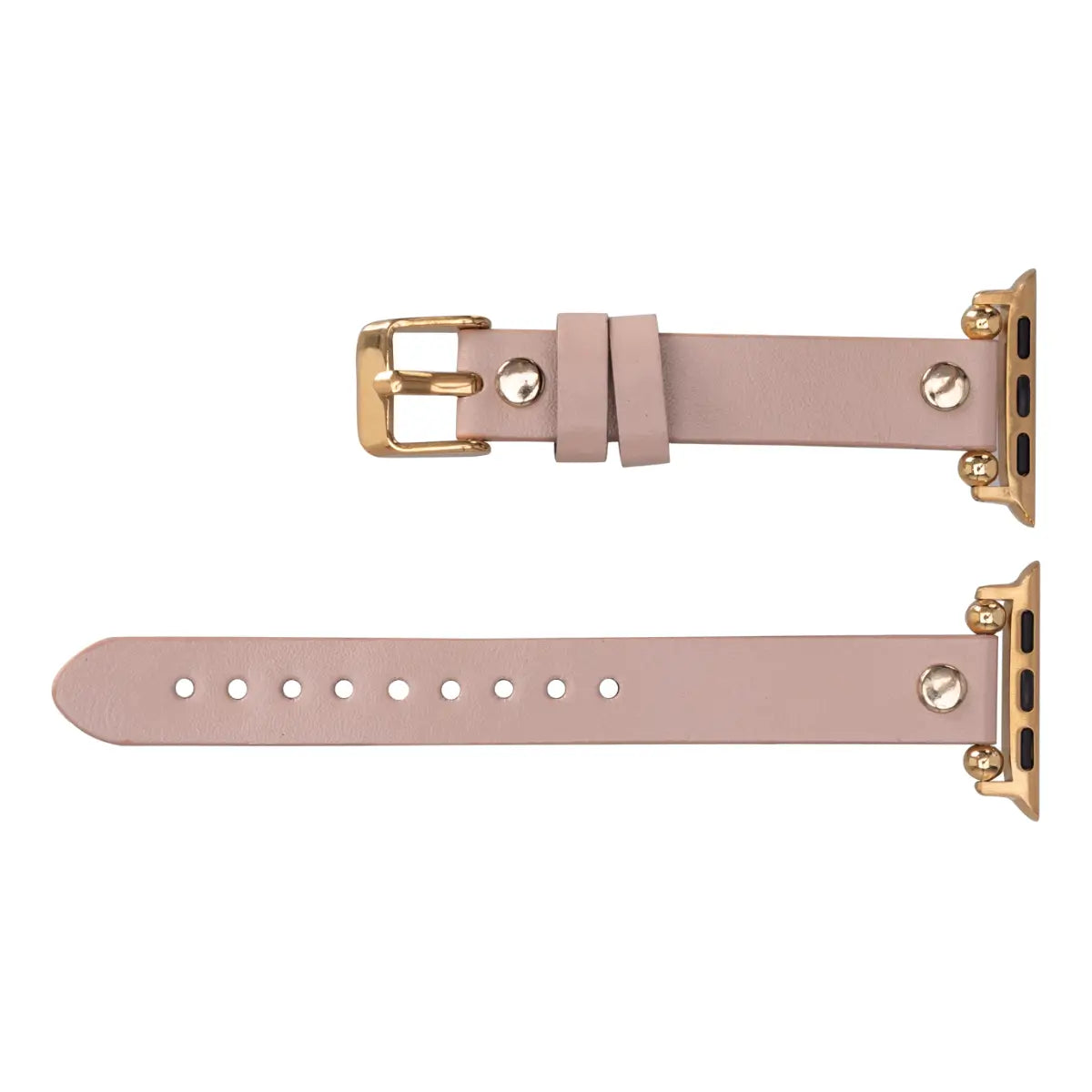 Ultra Slim Nude Pink Leather Apple Watch Band with Gold Rivet - Stylish & Comfortable for Women, Perfect for Workouts, Office & Everyday Wear