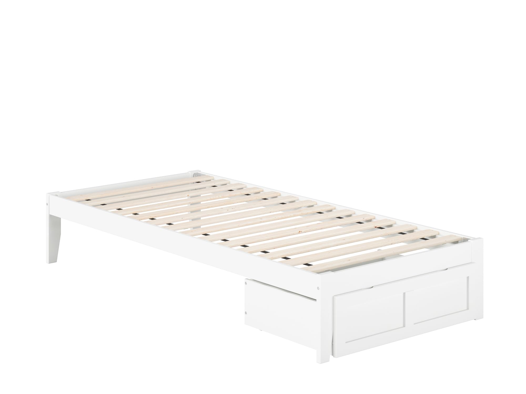 AFI Colorado Twin XL Platform Bed with Foot Drawer & USB Charger - Modern White Wooden Bed Frame for Small Spaces, Dorm Rooms & Guest Bedrooms