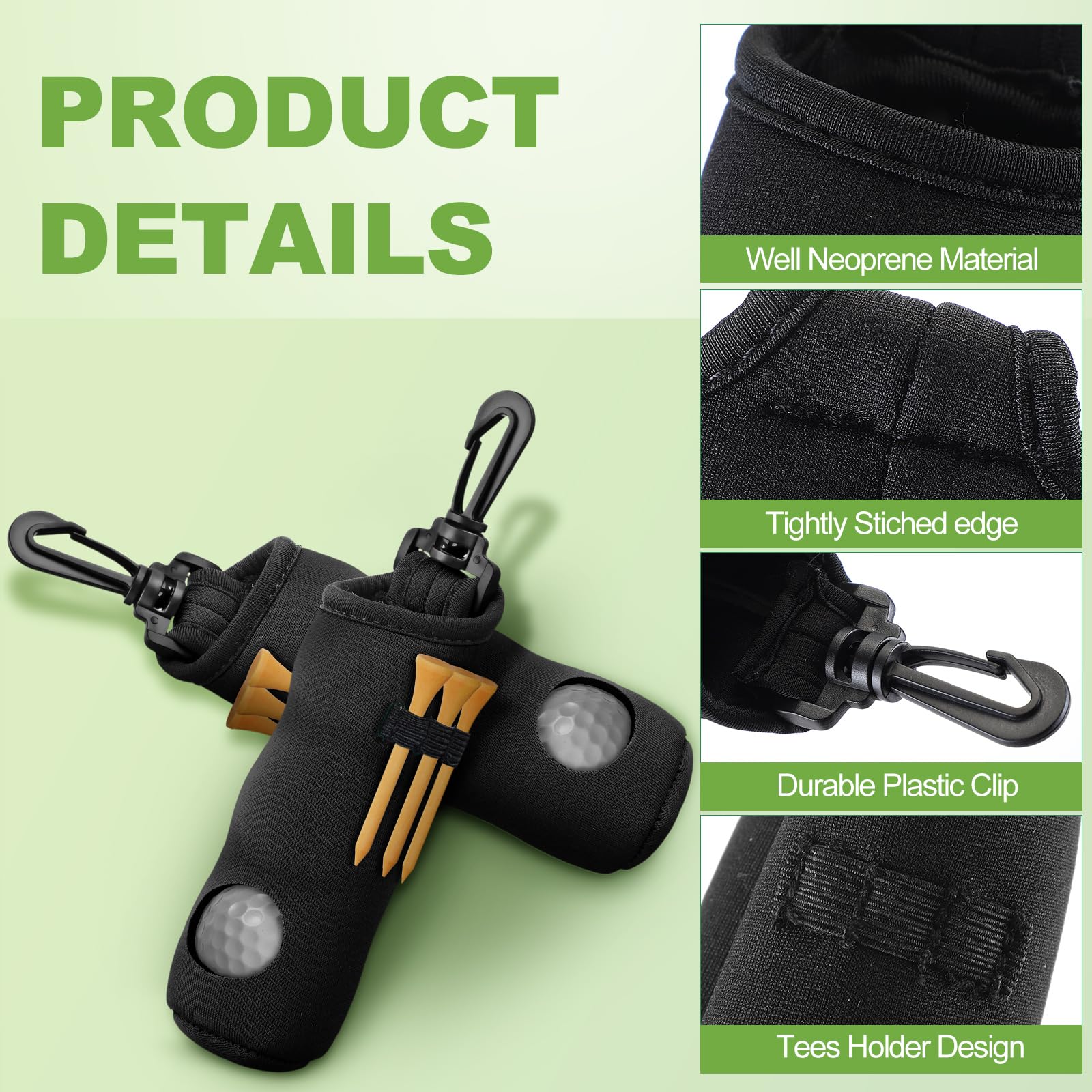 4 Pack Golf Tee Holder & Ball Carry Pouch - Keychain Belt Clip Accessories for Golfers - Perfect for Golf Course, Driving Range & Travel