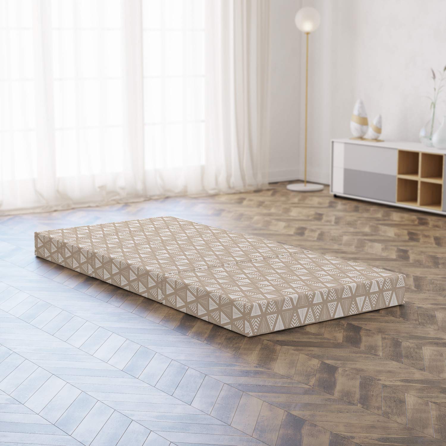 Ambesonne Geometric Foldable Mattress - Abstract Neutral Triangle Design, 74.8