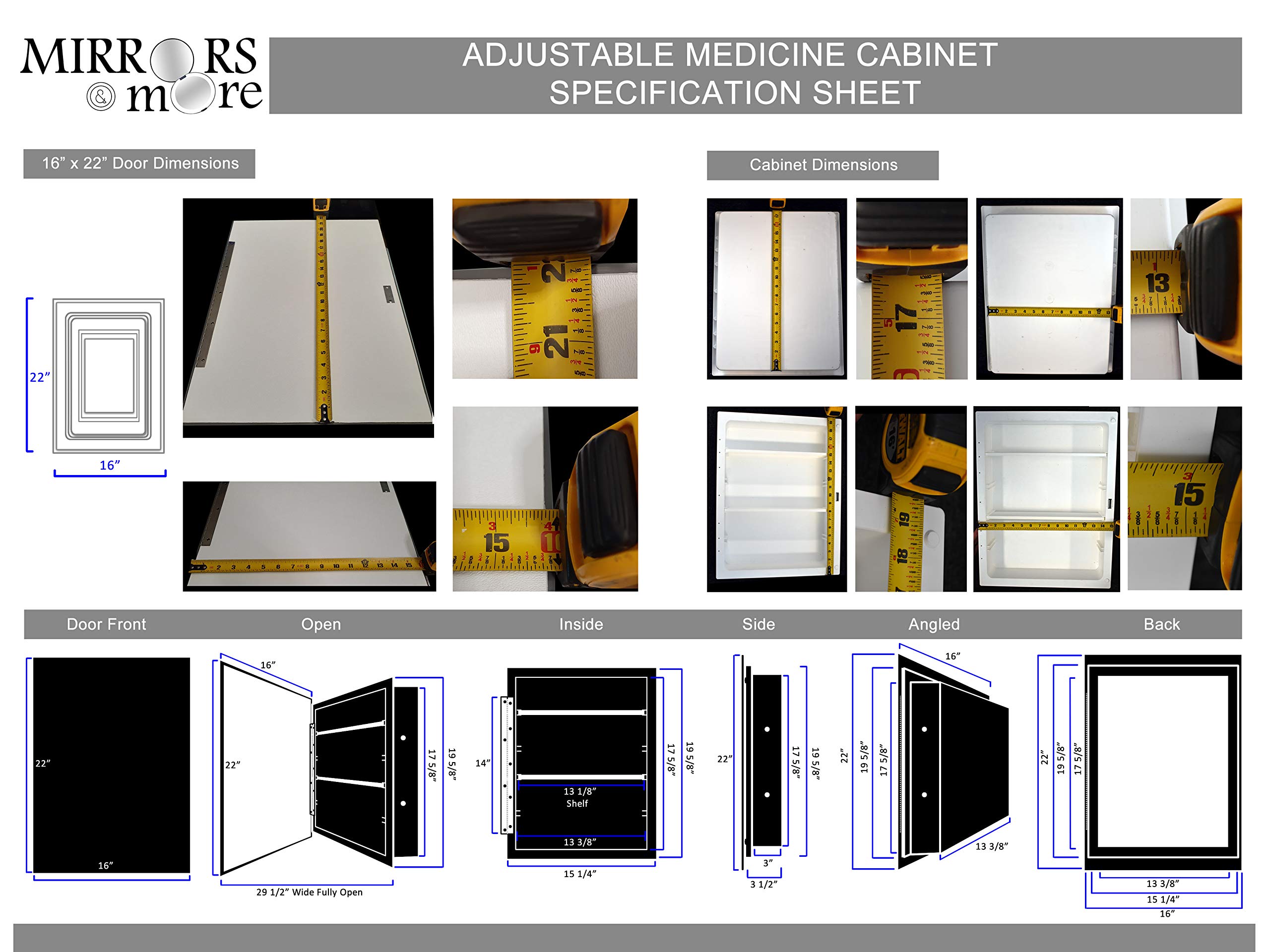White Recessed Medicine Cabinet with Adjustable Shelves - 16