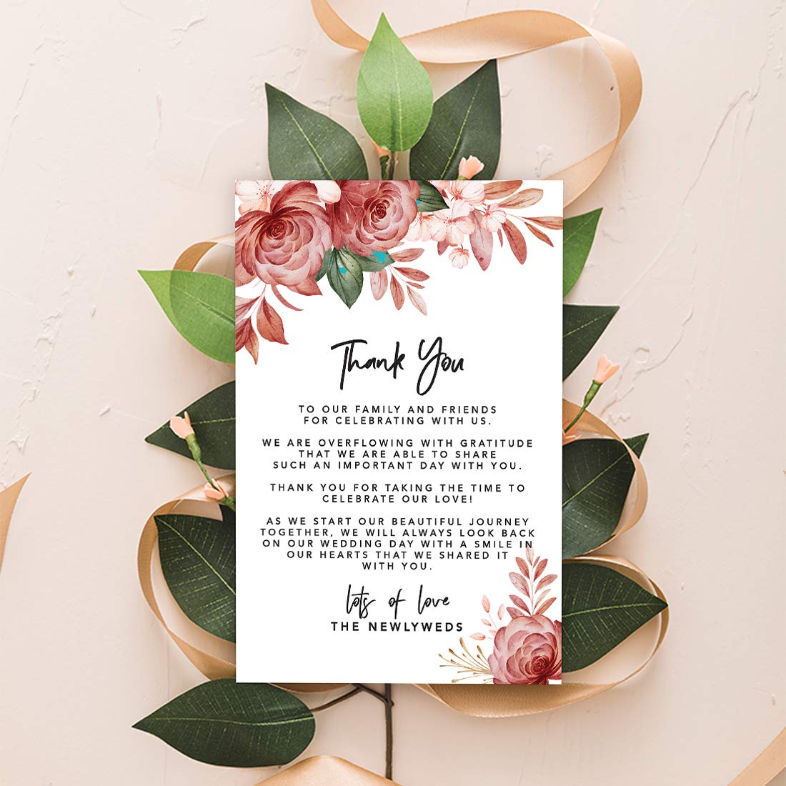 Boho Floral Wedding Thank You Cards - 56-Pack 4x6 Inch Place Setting Cards for Table Reception, Dinner Plates & Wedding Favors - Perfect for Guests, Family & Friends - Elegant Seating Decor for Weddings, Bridal Showers & Special Events