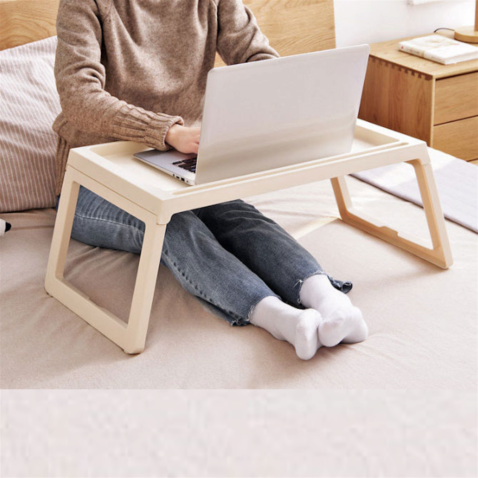 Foldable Laptop Bed Desk with Adjustable Height - Portable Home Office Workstation for Studying, Working & Eating in Bed (White) - Perfect for Remote Work, Dorm Rooms & Small Spaces