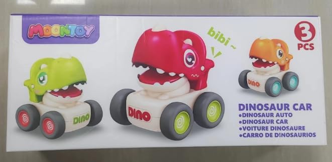 MOONTOY Dinosaur Push and Go Cars for Toddlers 1-3 Years Old | 3PCS No Battery Required Toy Cars | Perfect Birthday Gift for 1 Year Old Boys | Fun Early Learning Toys for 12-18 Month Olds | Great for Indoor Play, Daycare & Preschool Activities