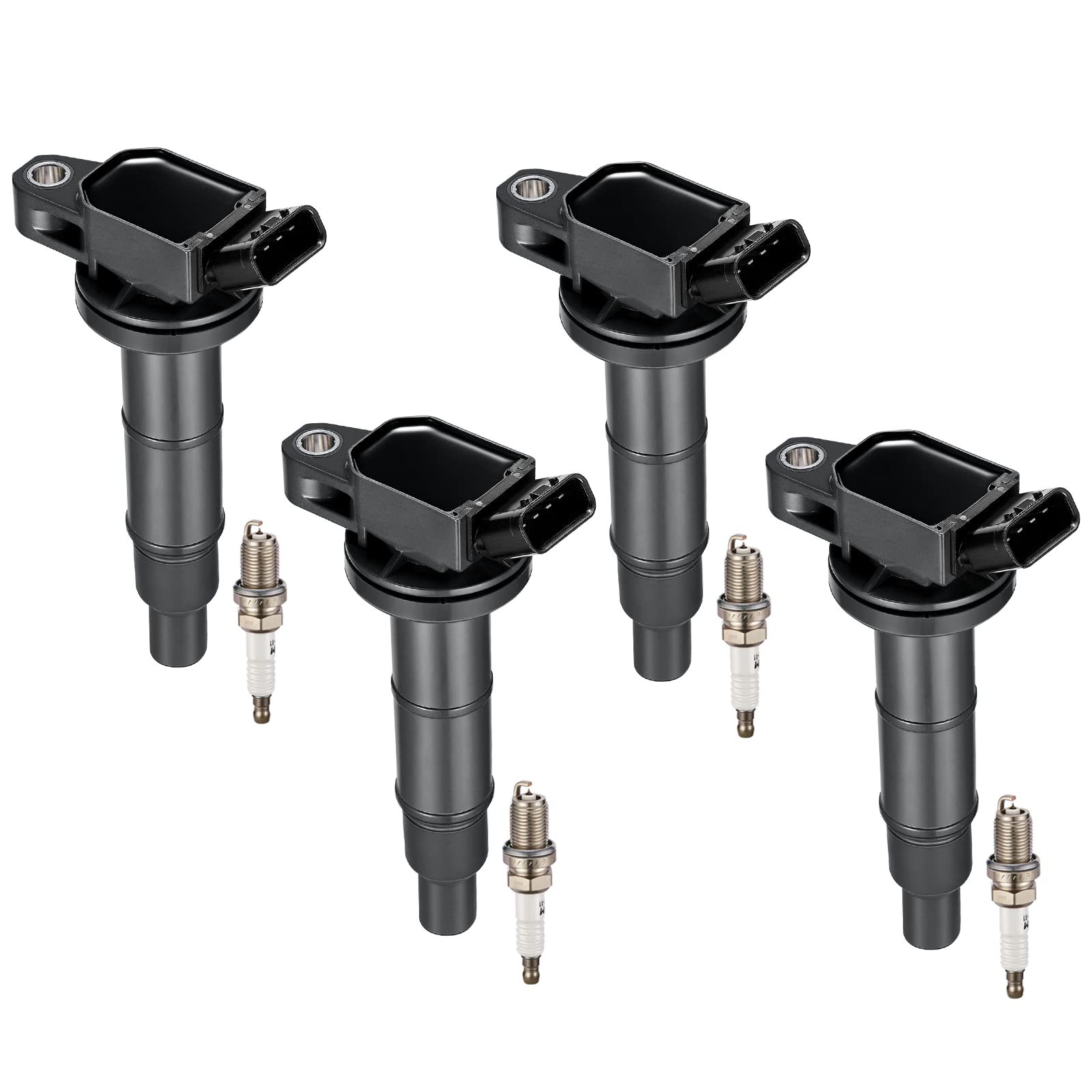 BDFHYK Ignition Coil UF333 & Spark Plug 7092 Compatible with 2.4L L4 Scion Toyota TC Camry Corolla Highlander Matrix RAV4 Solara Lexus HS250h Scion xB tC Pontiac Vibe - Set of 4 - Perfect for Engine Tune-Up & Performance Enhancement