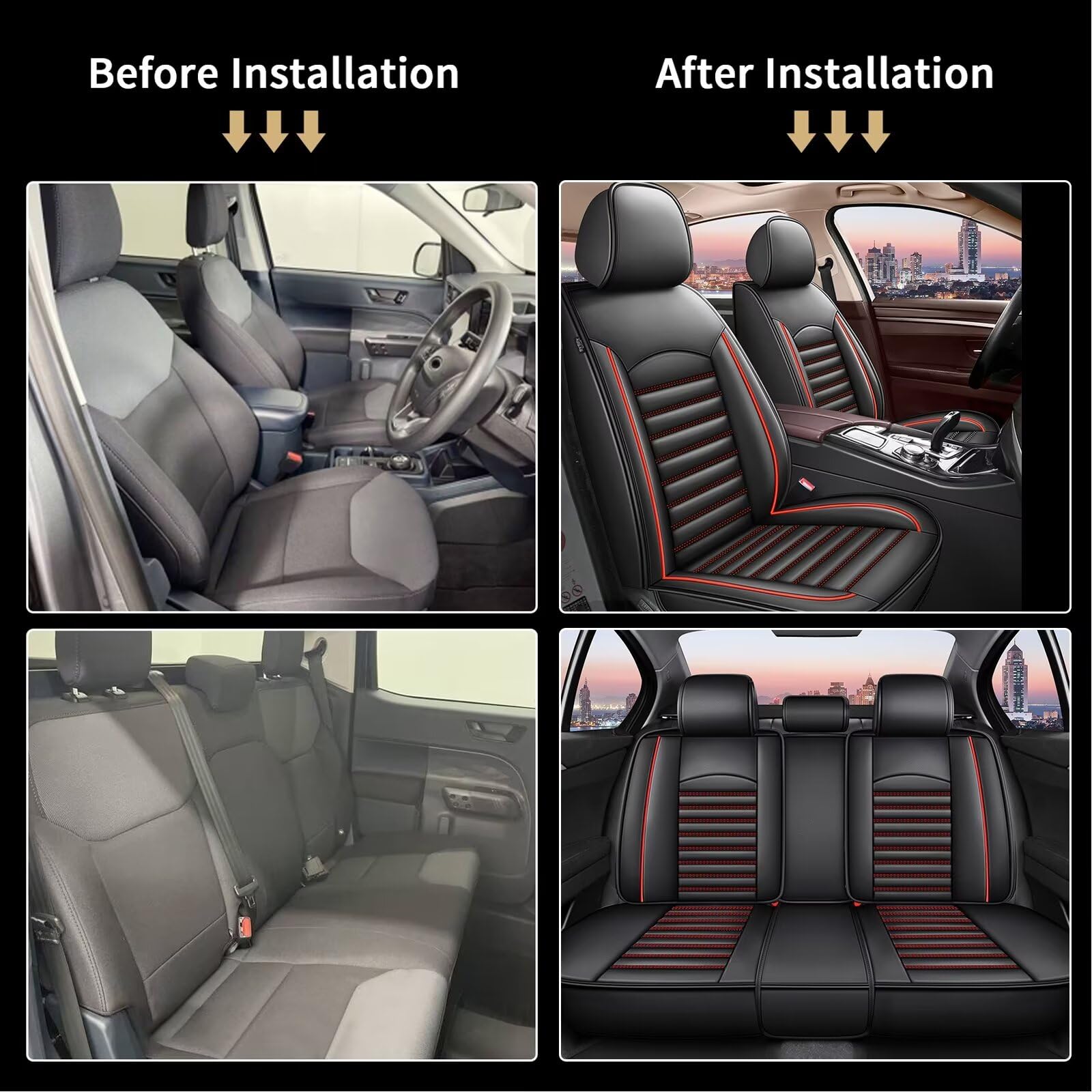 Toyota Tacoma 2009-2024 Seat Covers - Faux Leather 5-Piece Waterproof Car Seat Protectors for 4-Door Models (Red Line) | Perfect for Road Trips, Daily Commutes & Off-Road Adventures