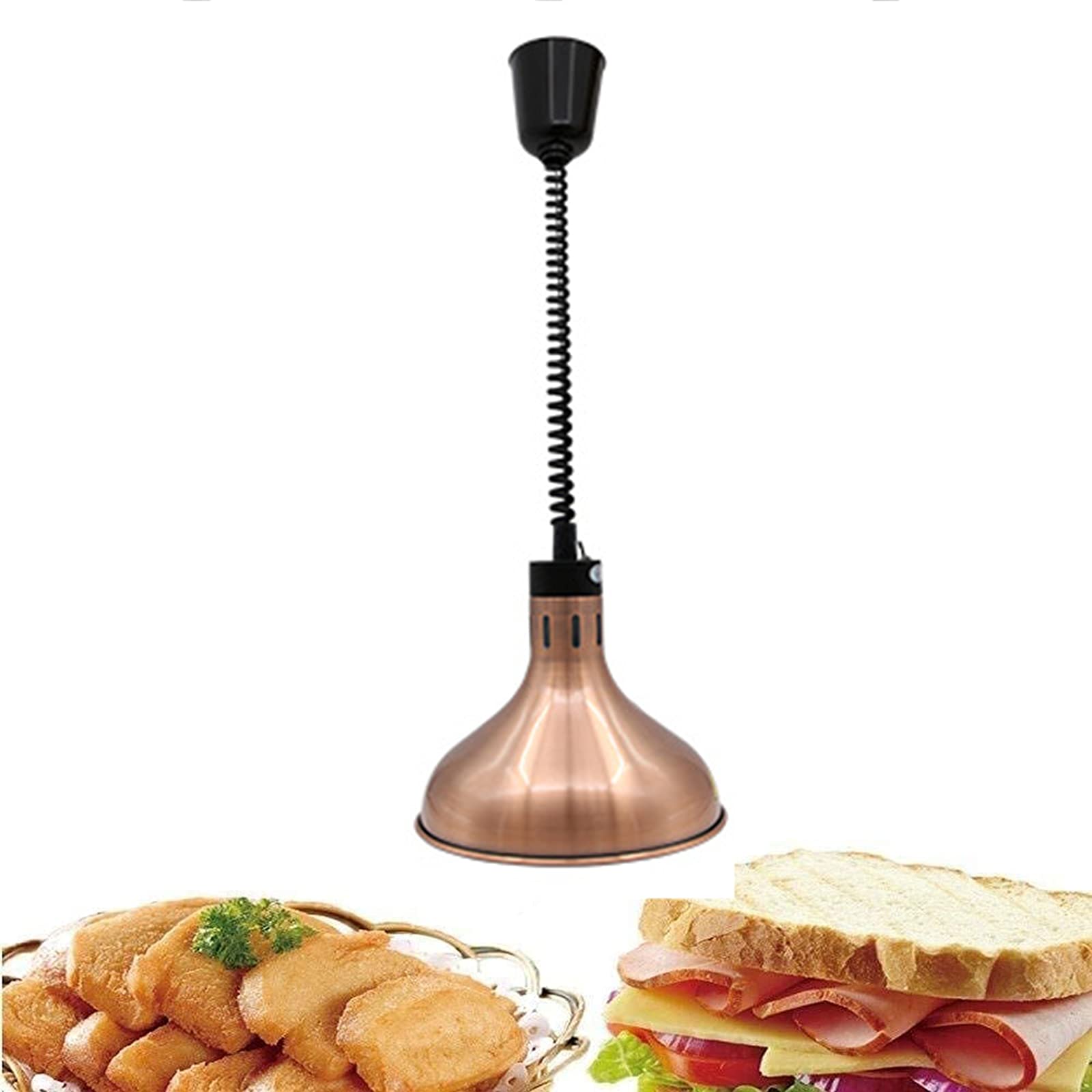 Commercial Food Heat Lamp Warmer - Adjustable & Retractable Hanging Buffet Light with Bronze Shade (29cm Diameter) - Keep Food Warm for Restaurants, Catering, Buffets & Home Dining